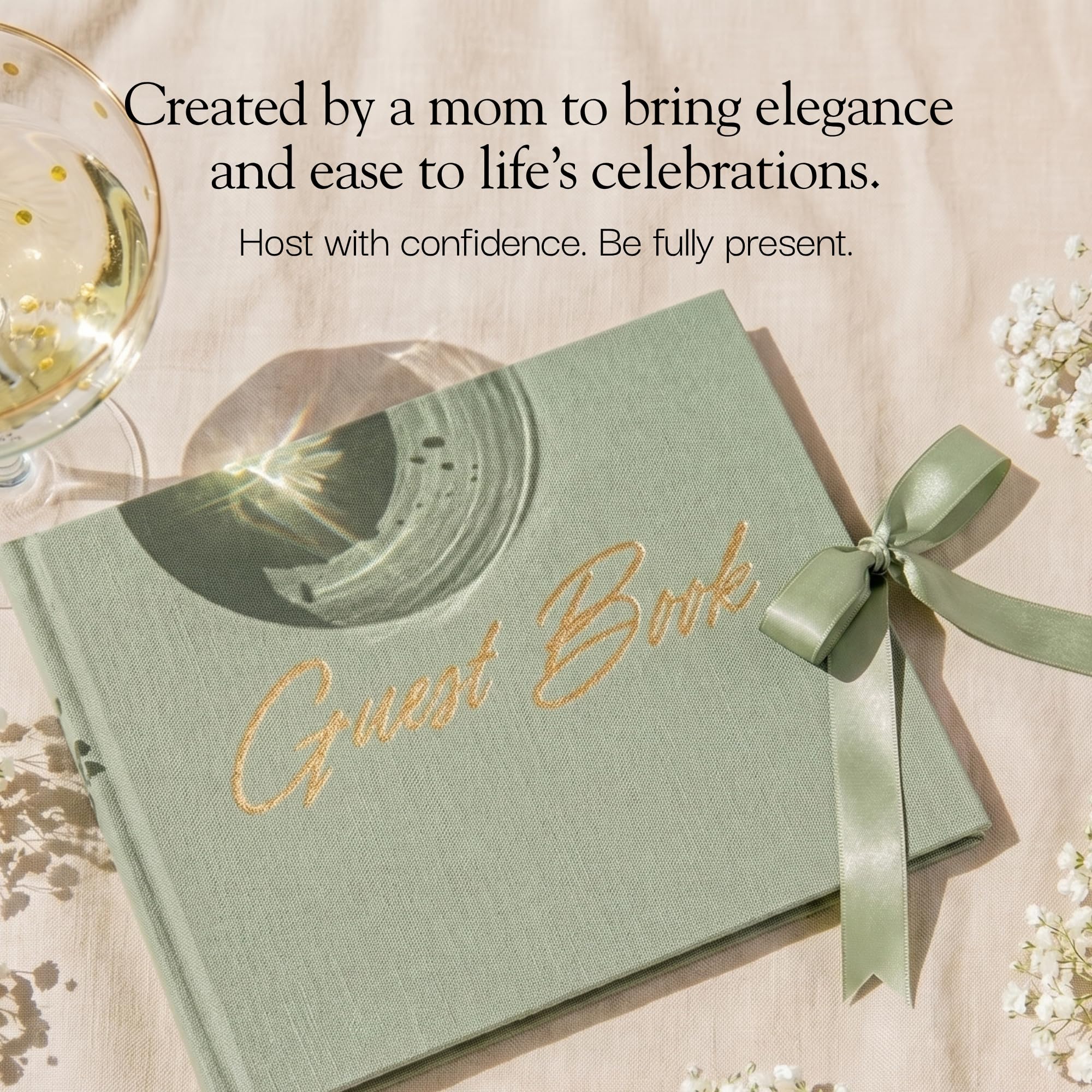 Elegante libro degli ospiti per matrimonio, con tasca per ricordi + chiusura a fiocco, copertina in lino, 120 pagine a righe, libro degli ospiti, ricevimenti nuziali, baby shower e funerali (verde