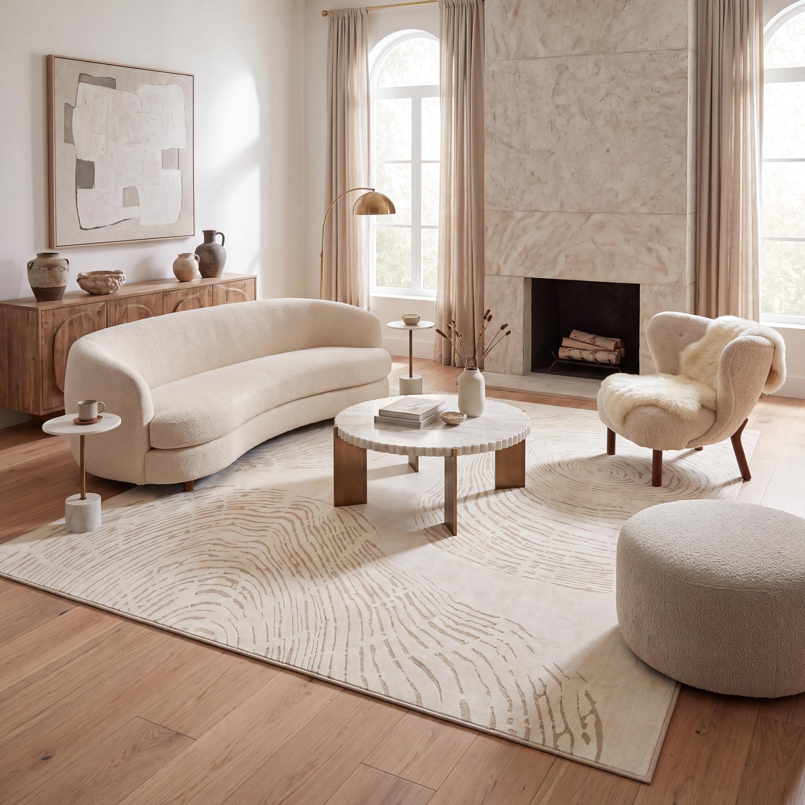 Teppich 200 x 300 cm Beige, Moderner Waschbarer Teppich für Wohnzimmer | Weicher Rutschfester Boho-minimalistischem Stil Teppich – pflegeleicht, haustierfreundlich und OEKO-TEX zertifiziert