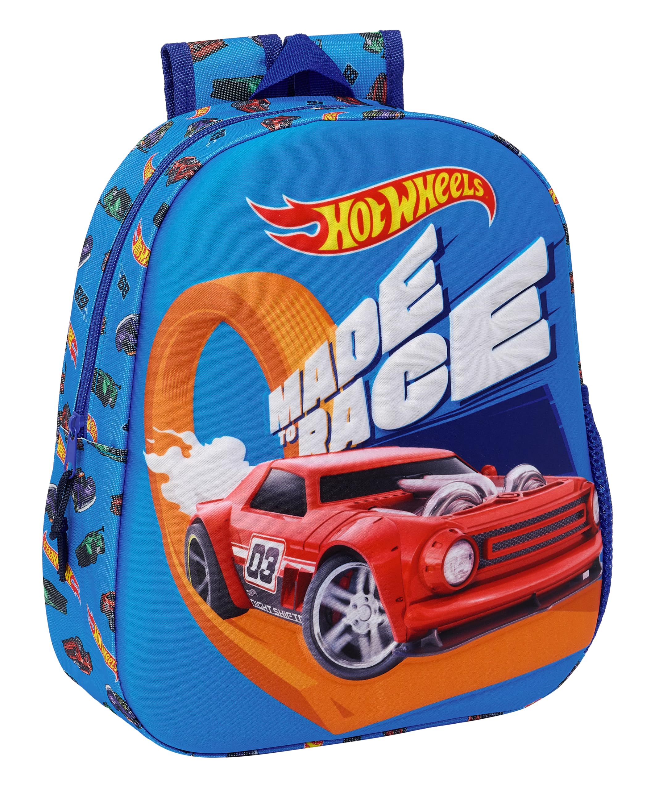 Safta HOT WHEELS - Mochila Escolar, con Diseño 3D, Adaptable a Carro, Ideal para Niños de Diferentes Edades, Cómoda y Versátil, Calidad y Resistencia, 27x10x33 cm, Color Azul Marino/Azul