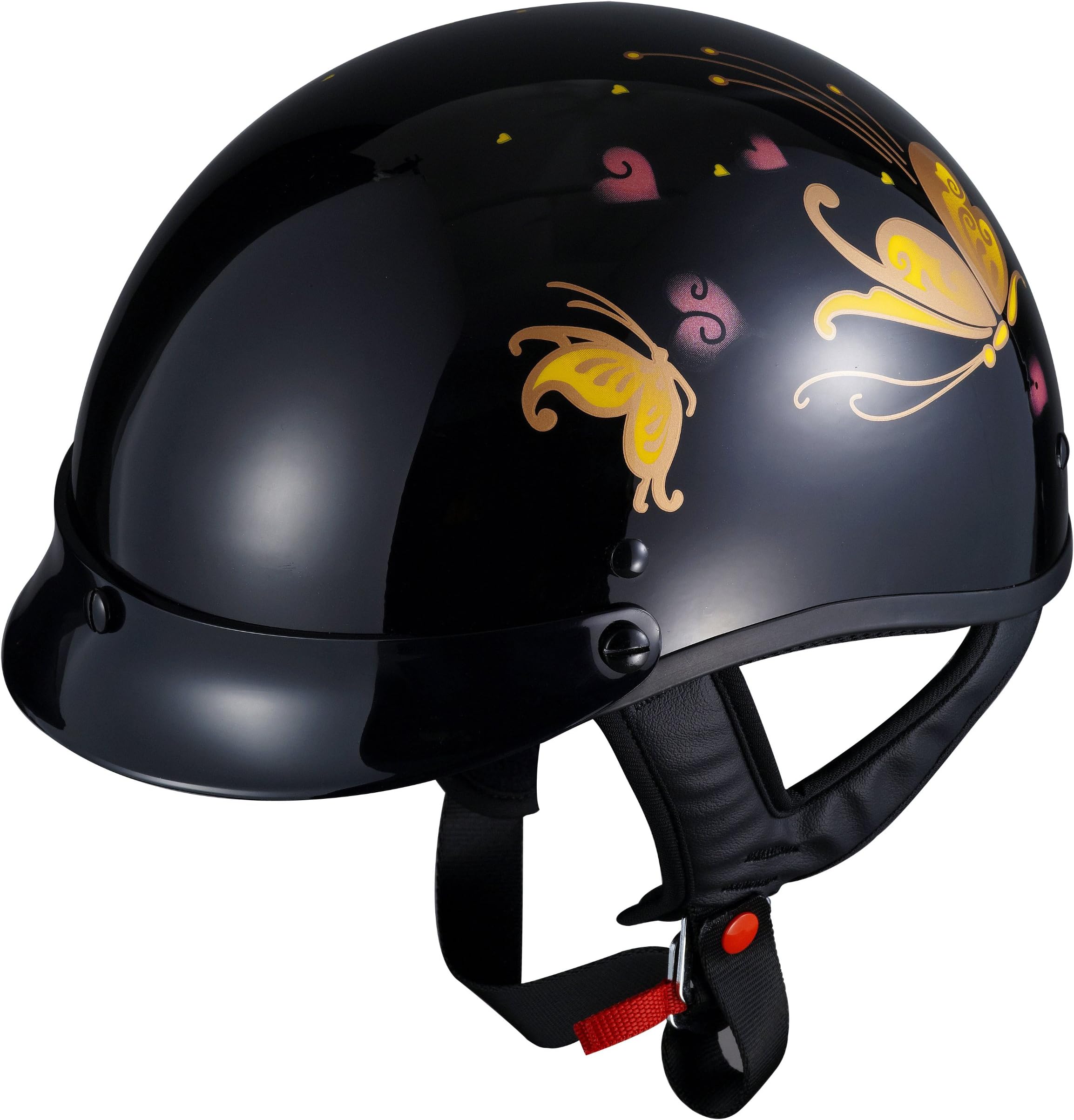GLX Black Butterfly Motorcycle Half Helmet (Small)