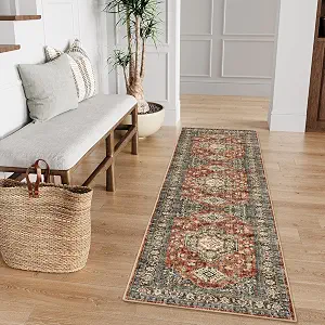Lahome Oriental Kitchen Runner Rug Non Slip 2x5 Washable Hallway Rug Vintage Style with Rubber Backing