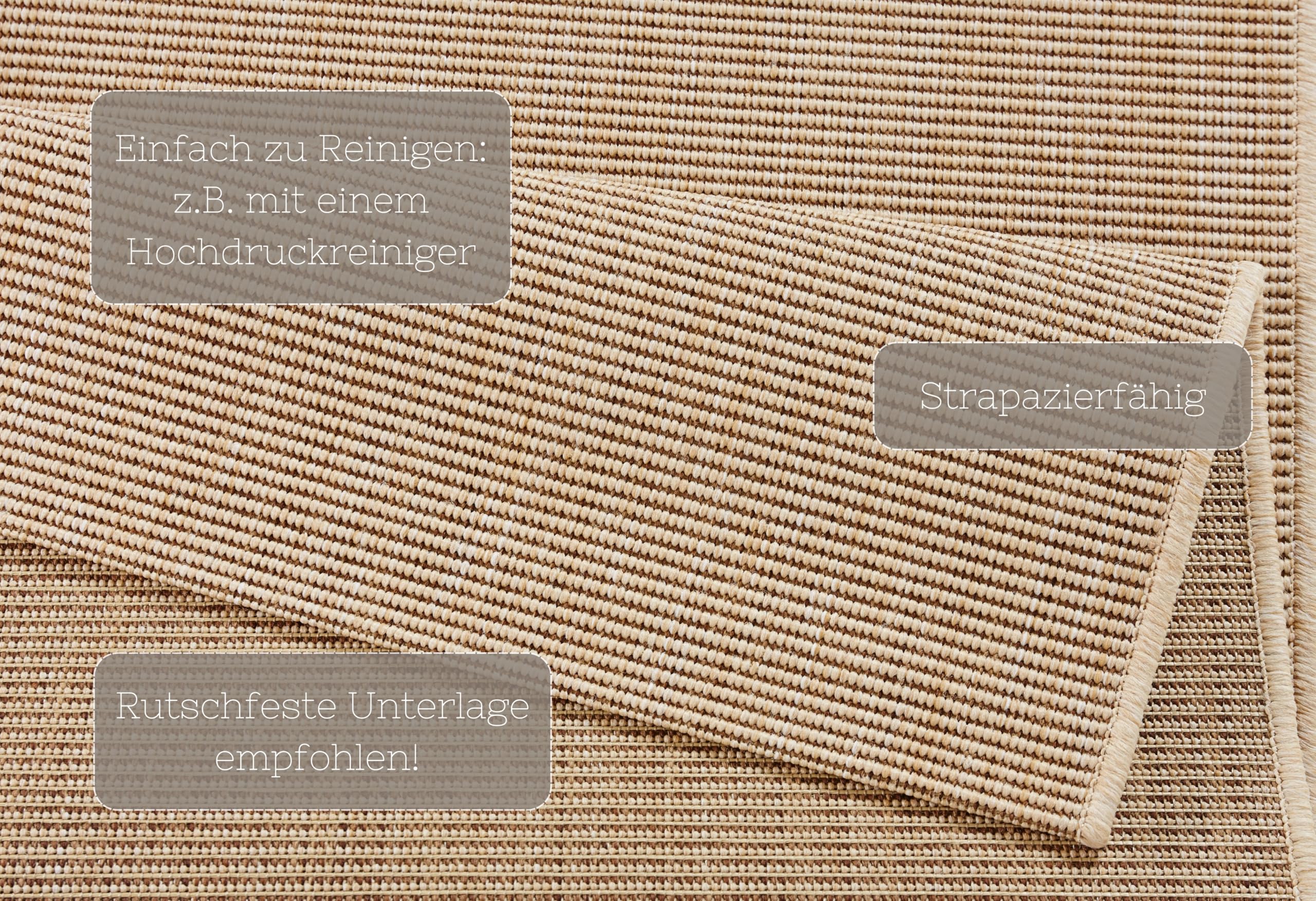 Hanse Home In- und Outdoor Teppich Match 240x340 cm - Wetterfest Modern Plain Allover Unifarben Design Teppich für Balkon Terrasse Garten Wintergarten Wohnzimmerteppich Wasserfest in Beige