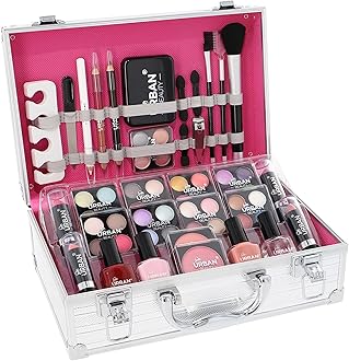 LOVE URBAN BEAUTY Essentials Vegan Makeup Case – 64-Piece Vegan Makeup Set for Teenagers – Elegant Silver Box – Compact and Lightweight Design – Travel-Friendly Women’s Makeup Set