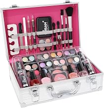 LOVE URBAN BEAUTY Essentials Vegan Makeup Bag - 64-Piece Vegan Makeup Set for Teens - Stylish Silver Box - Compact Lightweight Design
