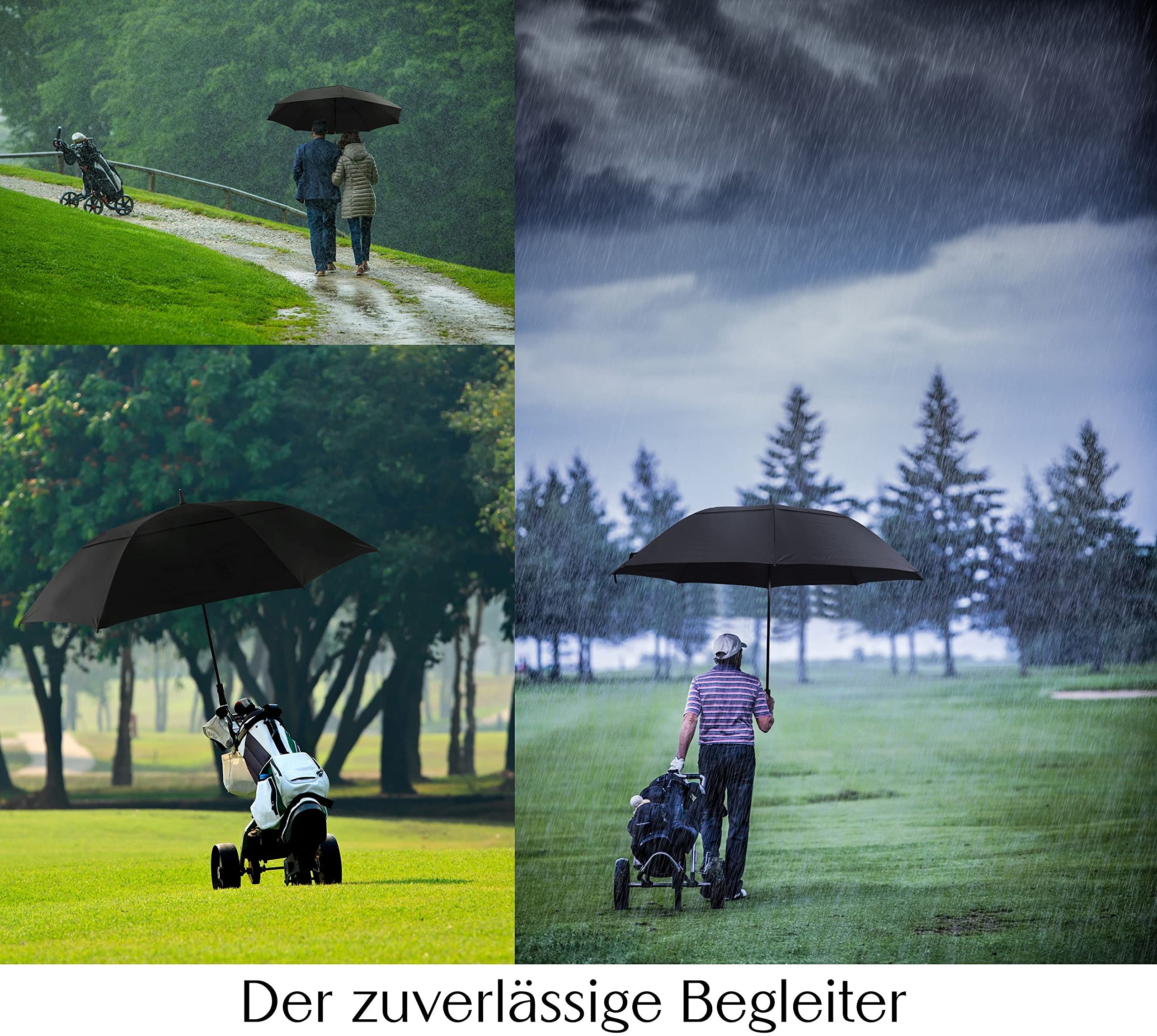 XXXL Regenschirm für 2 Personen Ø150 cm - Großer Golf Regenschirm Schwarz Sturmfest, Stabiler Griff, Ohne Aufdruck - Familienregenschirm