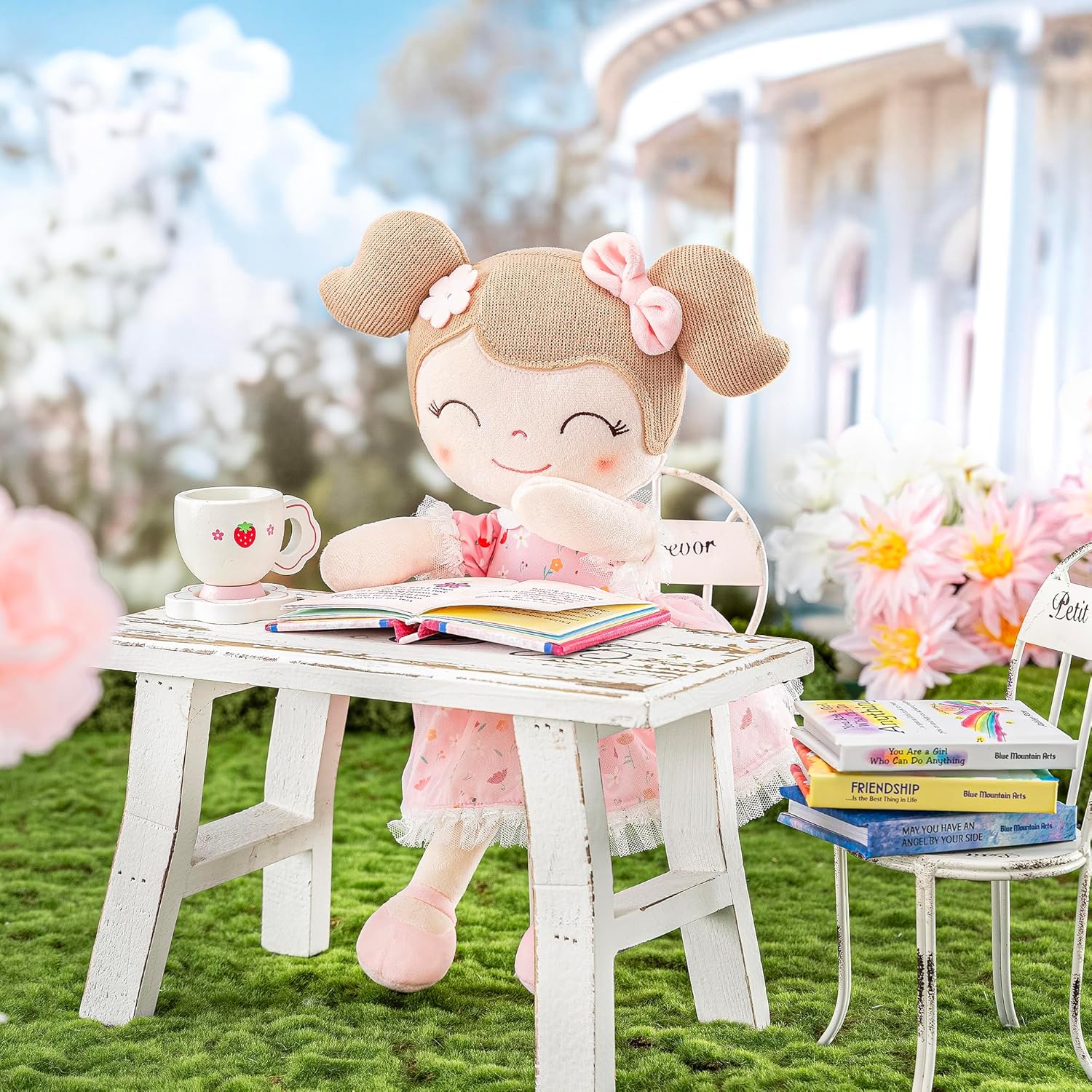 Gloveleya Baby Girl Gift Soft First Baby Doll Plush Doll Floral Pink - Image 3