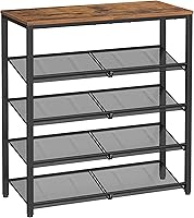 VASAGLE 5-Tier Shoe Rack Organizer for Entryway - Adjustable Shelves, Holds 20 Pairs, Industrial Rustic Brown/Black Freestanding ULBS038B01