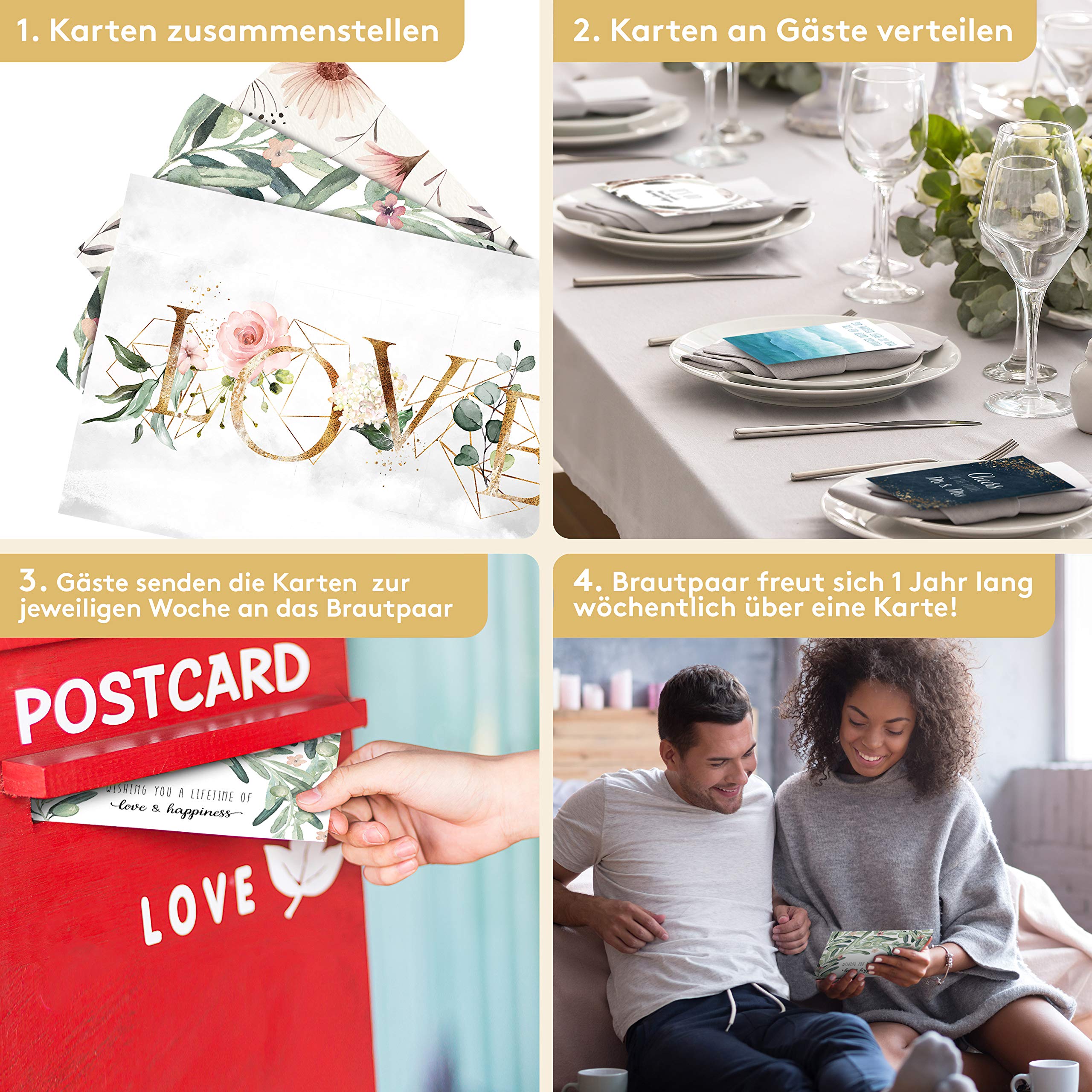 52 Cartes Postales De Mariage Fairytale – Idée Cadeau Invités Avec Phrases Romantiques, 1 An De Souvenirs (A6 Vierges)