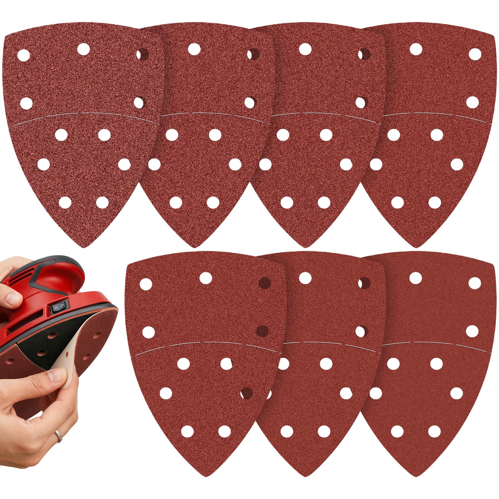 Mouse Sander Pads 42 Pcs 11 Hole Hook and Loop Sanding Sheets with Serrated Tear-Off Edge, 7 Grits 40 60 80 120 180 240 320 Detail Sander Paper for Wood Metal Plastic, 15.24x10.5cm