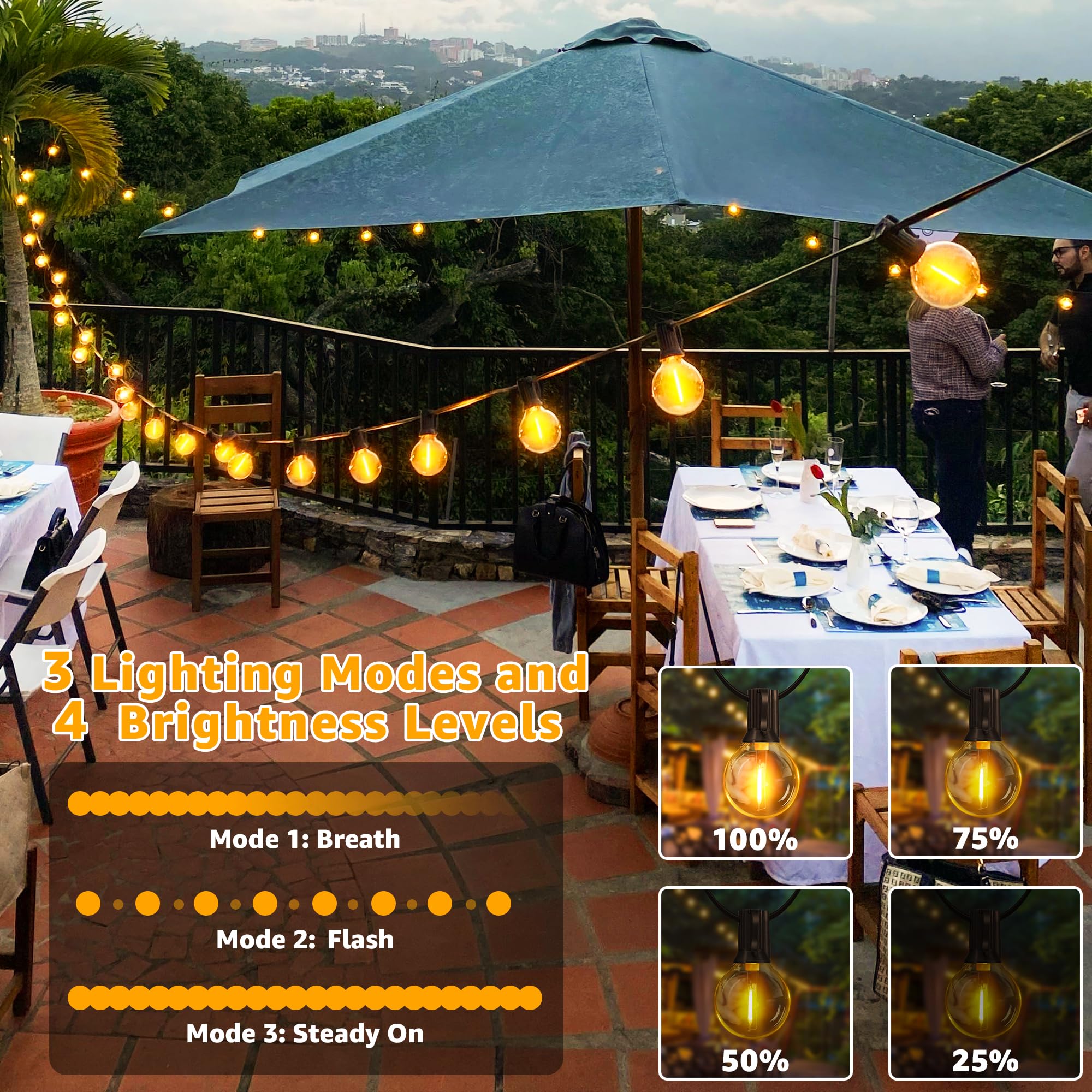 Ollny Festoon Lights Outdoor, 10m String Lights Mains Powered, 15+1 G40 Shatterproof Bulbs - Image 4
