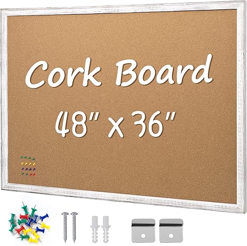 Board2by Tablero de anuncios de corcho de 36 x 48 pulgadas marco de madera blanca tablero de corcho de 4 x 3 pulgadas tablero de oficina para corcho