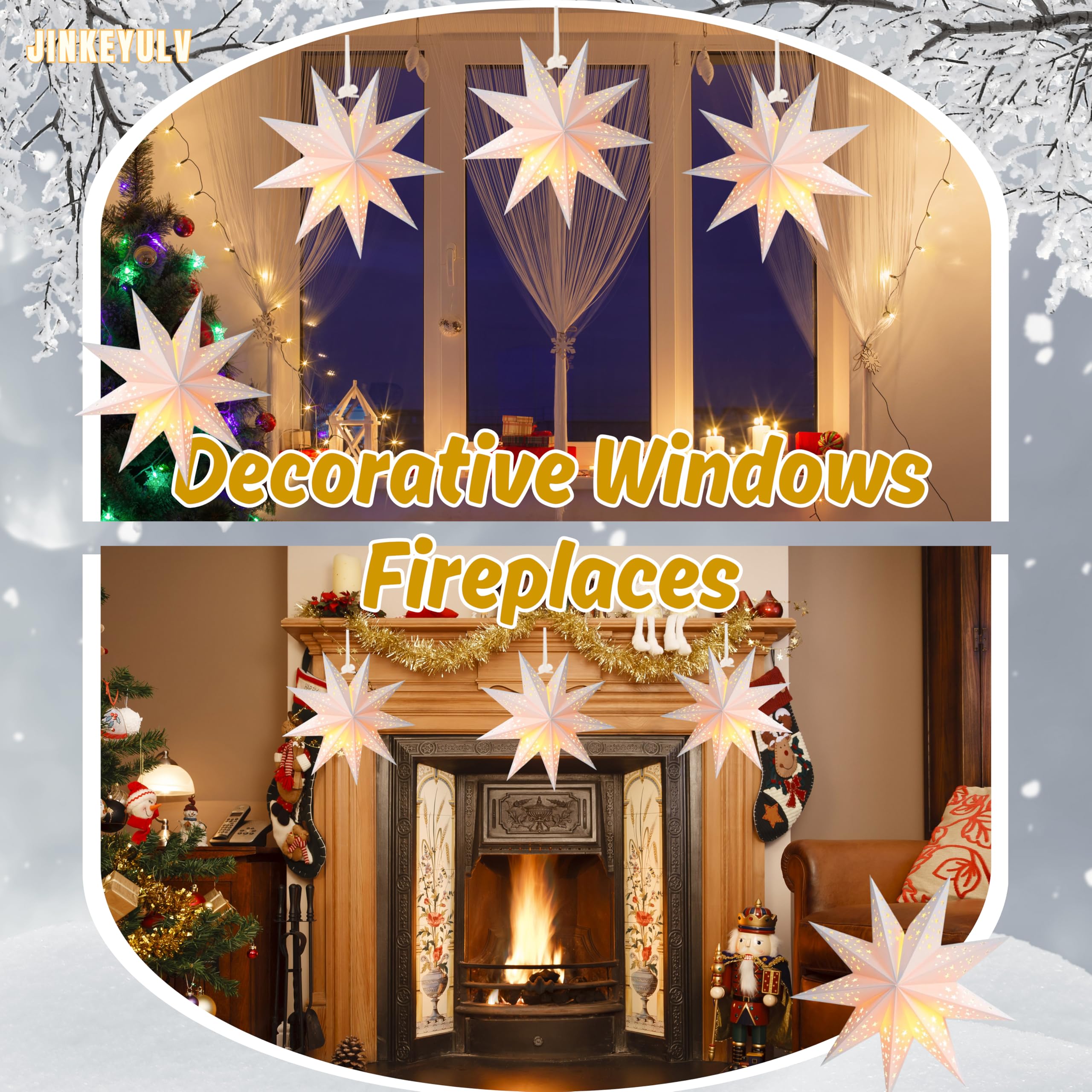 Farol de estrella de papel, 3 unidades, farol de estrellas de papel de Navidad de 13.7 pulgadas, 9 puntos, farol colgante de estrella de papel 3D, estrella colgante plegable para desmalezar,