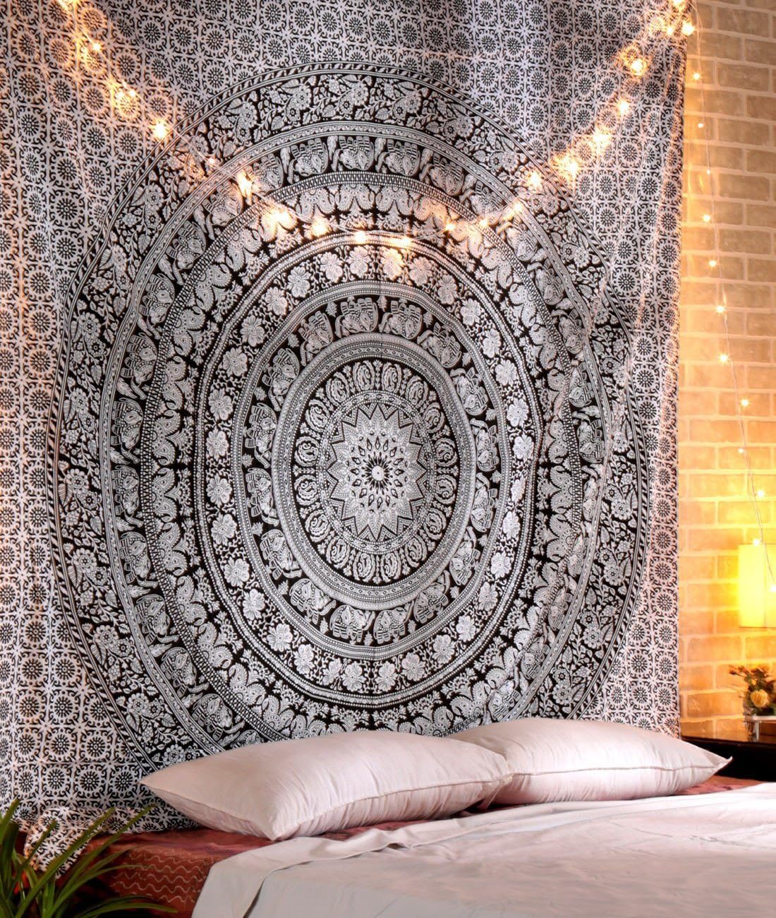 Devanshi Art Creations Cotton Mandala Hippie Wall Tapestry Room Decor Hanging for wall (Standard Size, Black and White)
