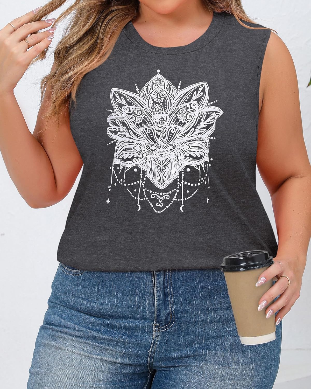 JOELLYUS Women Plus Size Tank Tops Summer Sleeveless Top Crew Neck Casual Blouse Oversized Shirts - Image 7