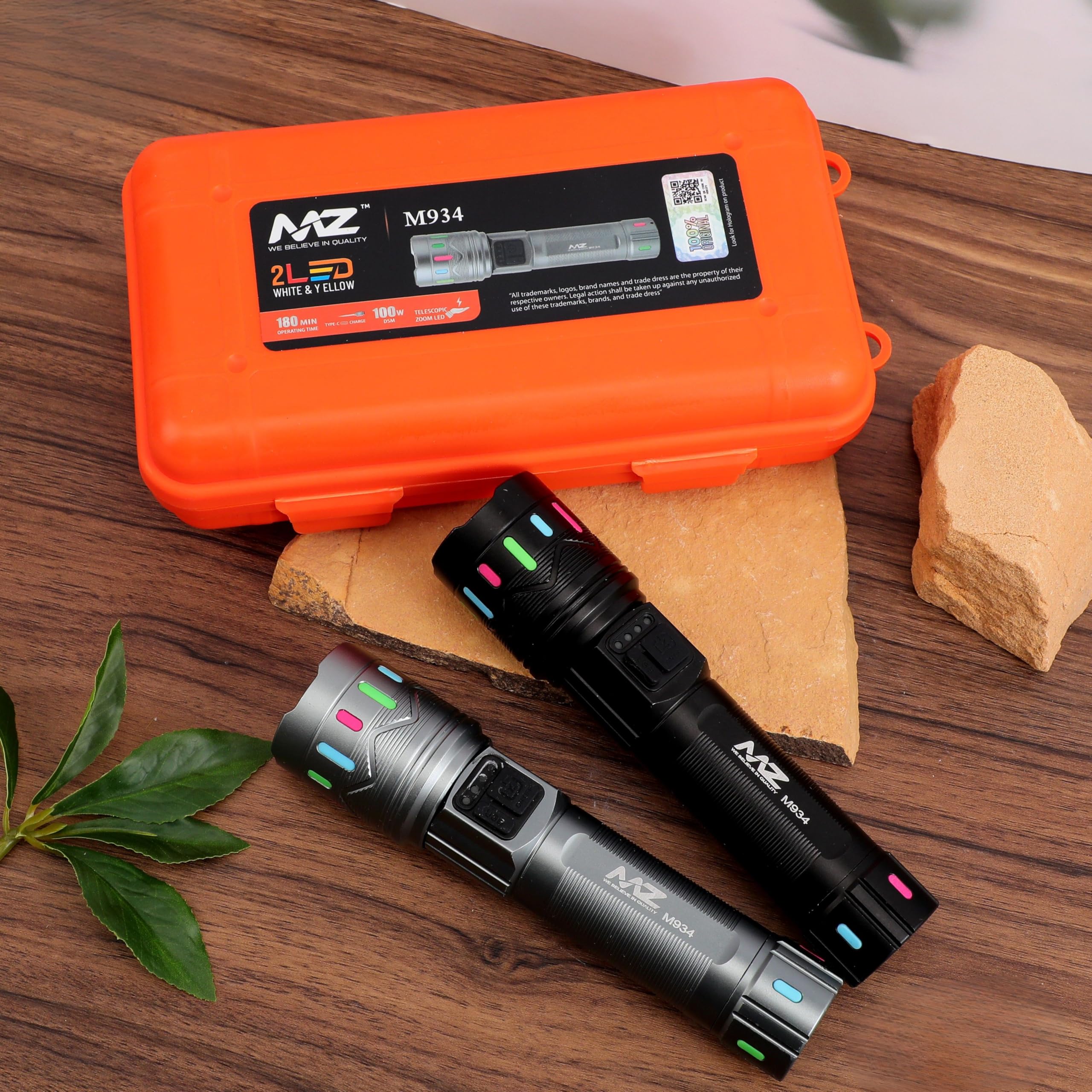 MZ M934 (Rechargeable LED Metal Torch) Zoomable 100 with 4 Modes