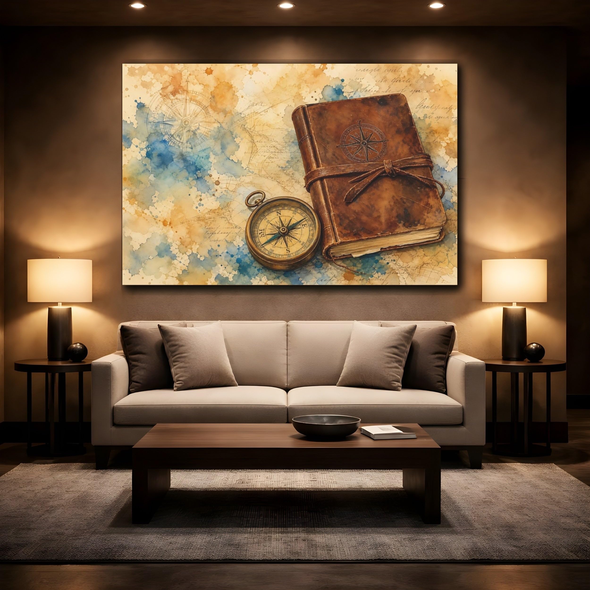 Maps Compass Vintage Art Canvas Print Wall – Office, Workspace 18×12 inch (45×30 cm) - Horizontal / 1.25 inch (3 cm)