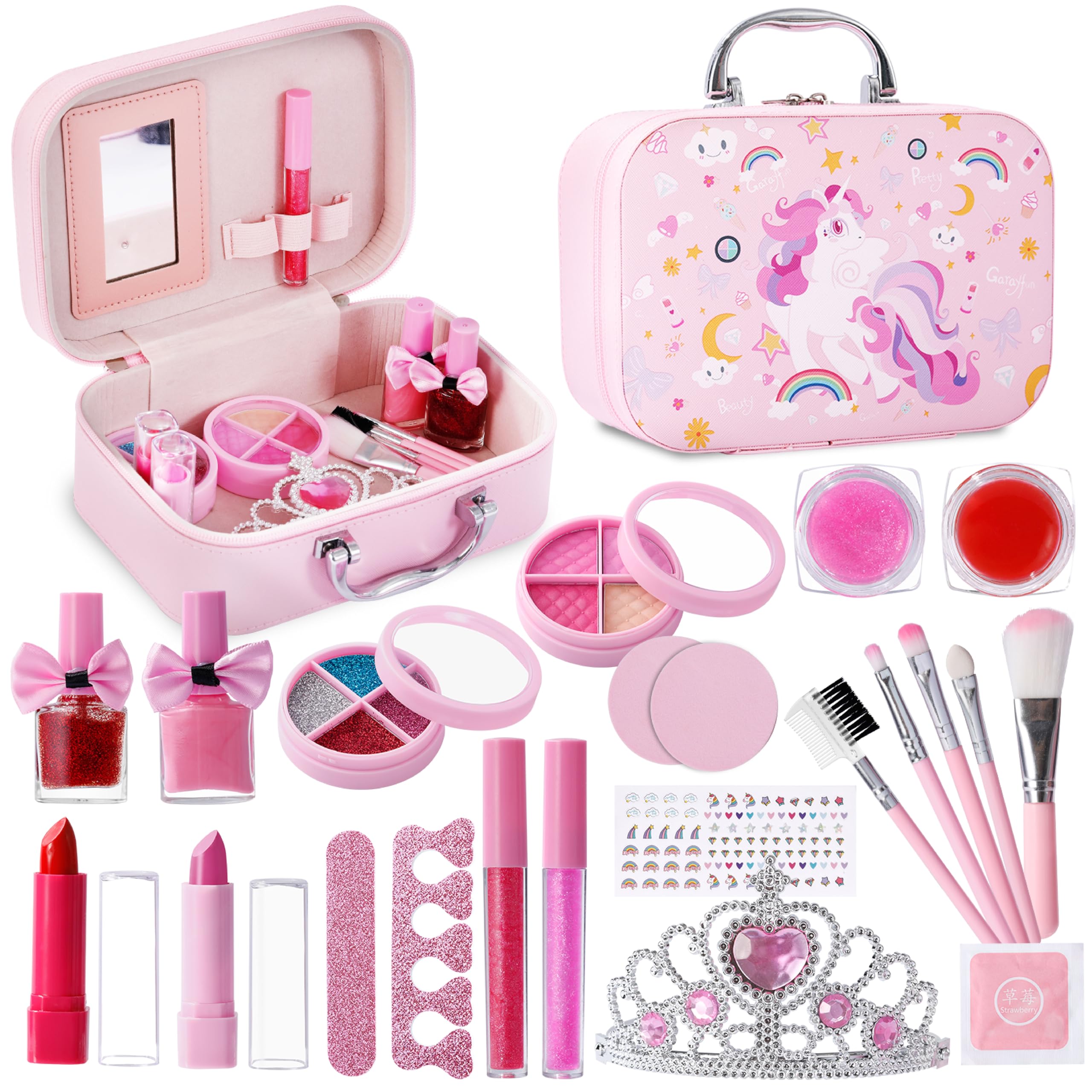 GARAYFUN Kids Makeup Kit Kids Makeup Kit for Girl Make up kit for Girls Ages 7-12 Theme Bag Kid Toy