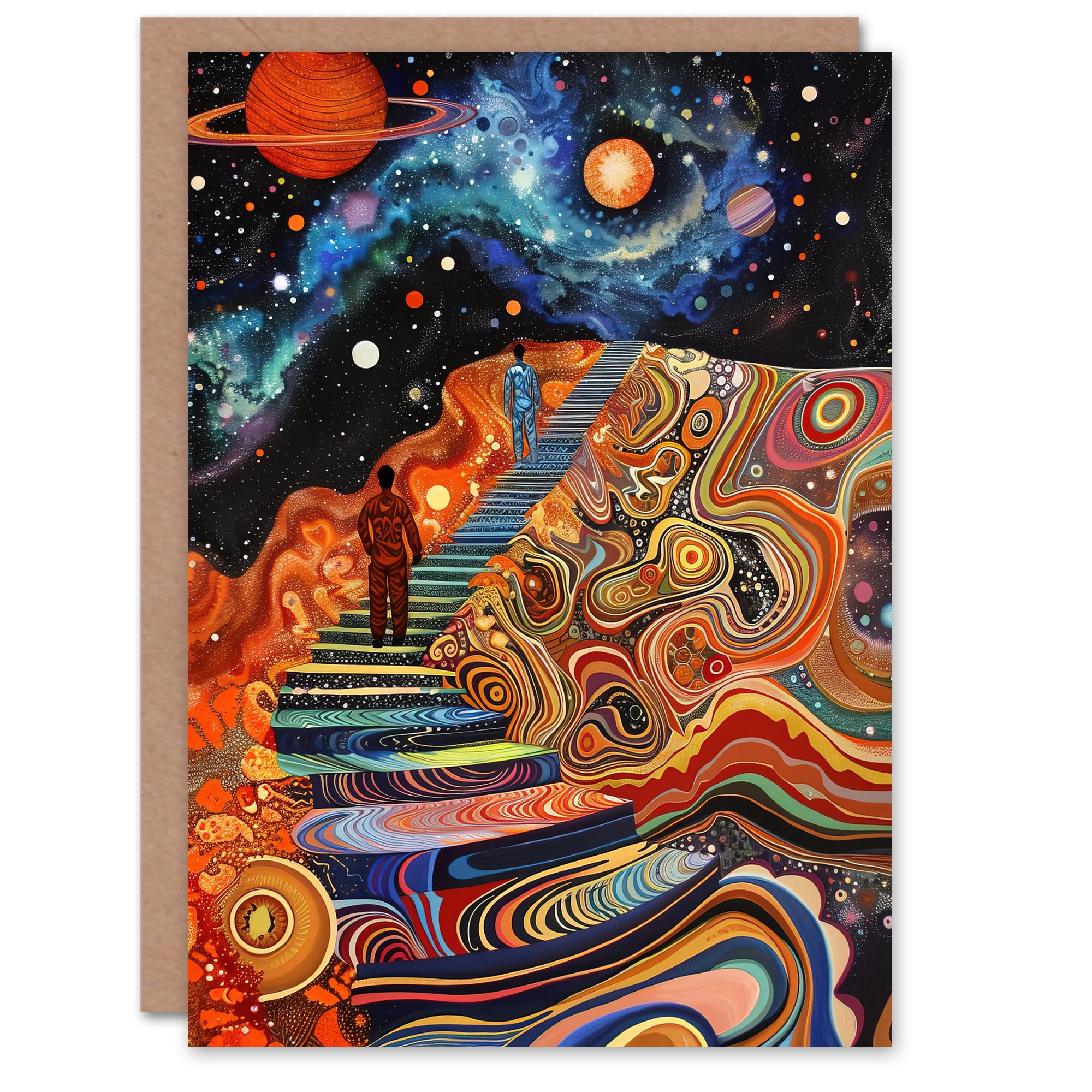 Artery8 Greeting Card Psychedelic Stairway to Heaven Trippy Space Blank For Him Or Her Art Birthday Card