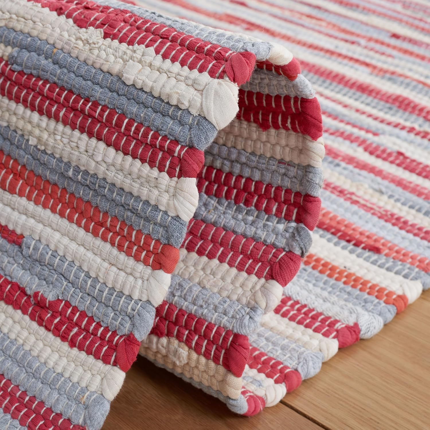 SAFAVIEH Rag Rug Collection Runner Rug - 2'3" x 6', Red & Multi, Handmade Boho Stripe Cotton, Ideal for High Traffic Areas in Living Room, Bedroom (RAR129R)