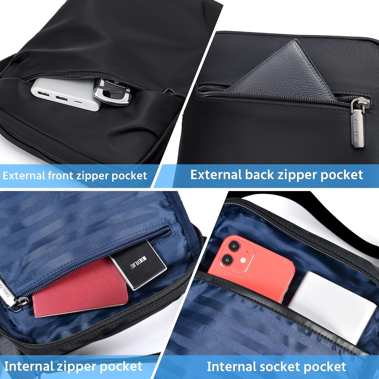 Men's Sling Bag Crossbody, Lightweight Waterproof Shoulder Bag for Men, Black Small Messenger Bag, Compact Travel Bag for Work, Hiking, Casual Daily Use - Image 7