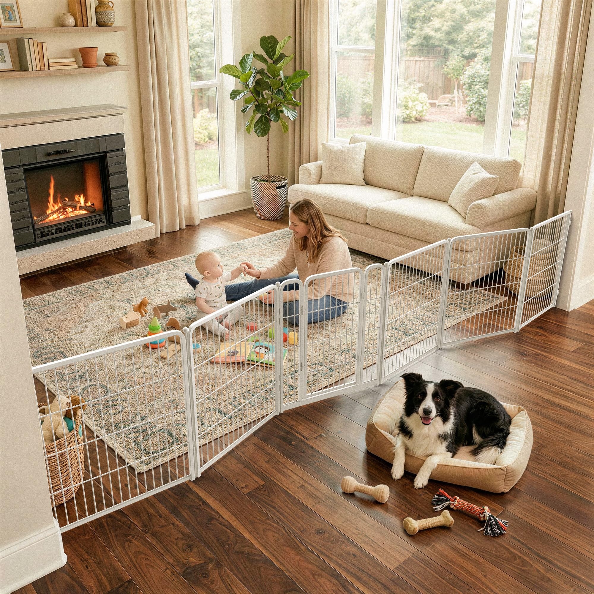 FXW Dog Gate, Extra Wide Adjustable for Openings Up to 165", 32" H