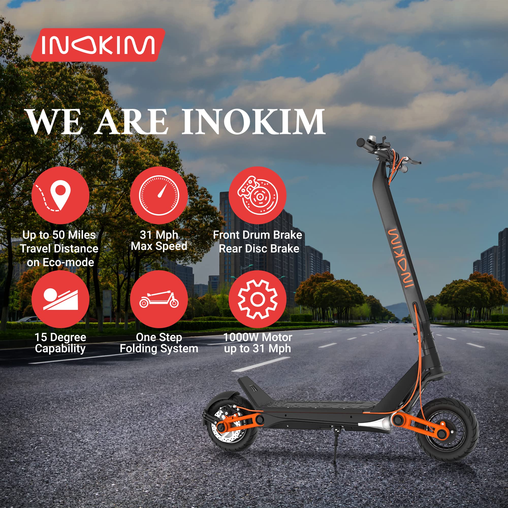 Buy Commuting Electric Scooter Adults 10" Air Filled Tires 31 MPH and