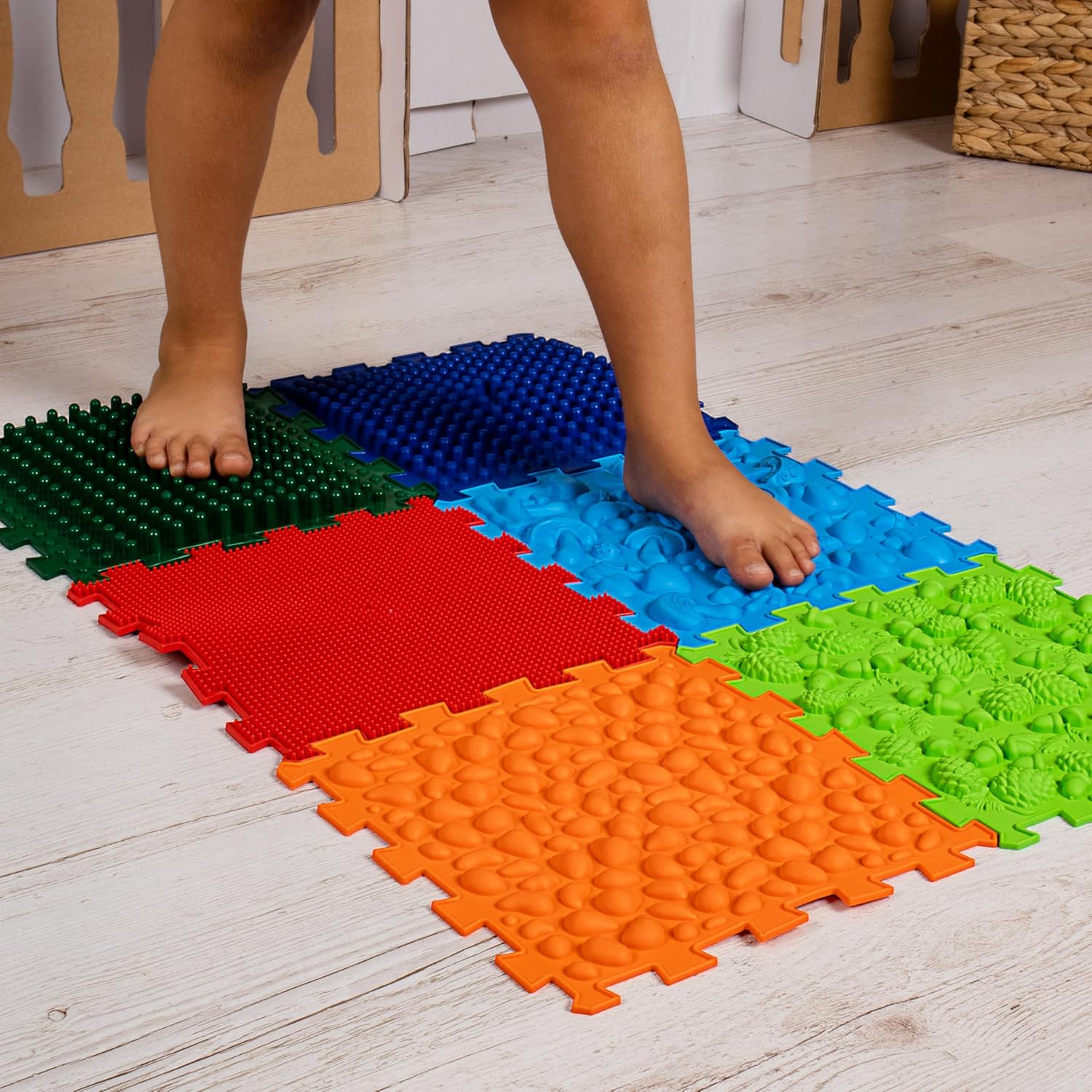 6 pcs Textured Floor Mats Sensory Puzzle Rug Carpet - Sensory Floor Tiles Mat - Orthopedic Floor Mat Massage - Sensory Mats for Autistic People (Medium)