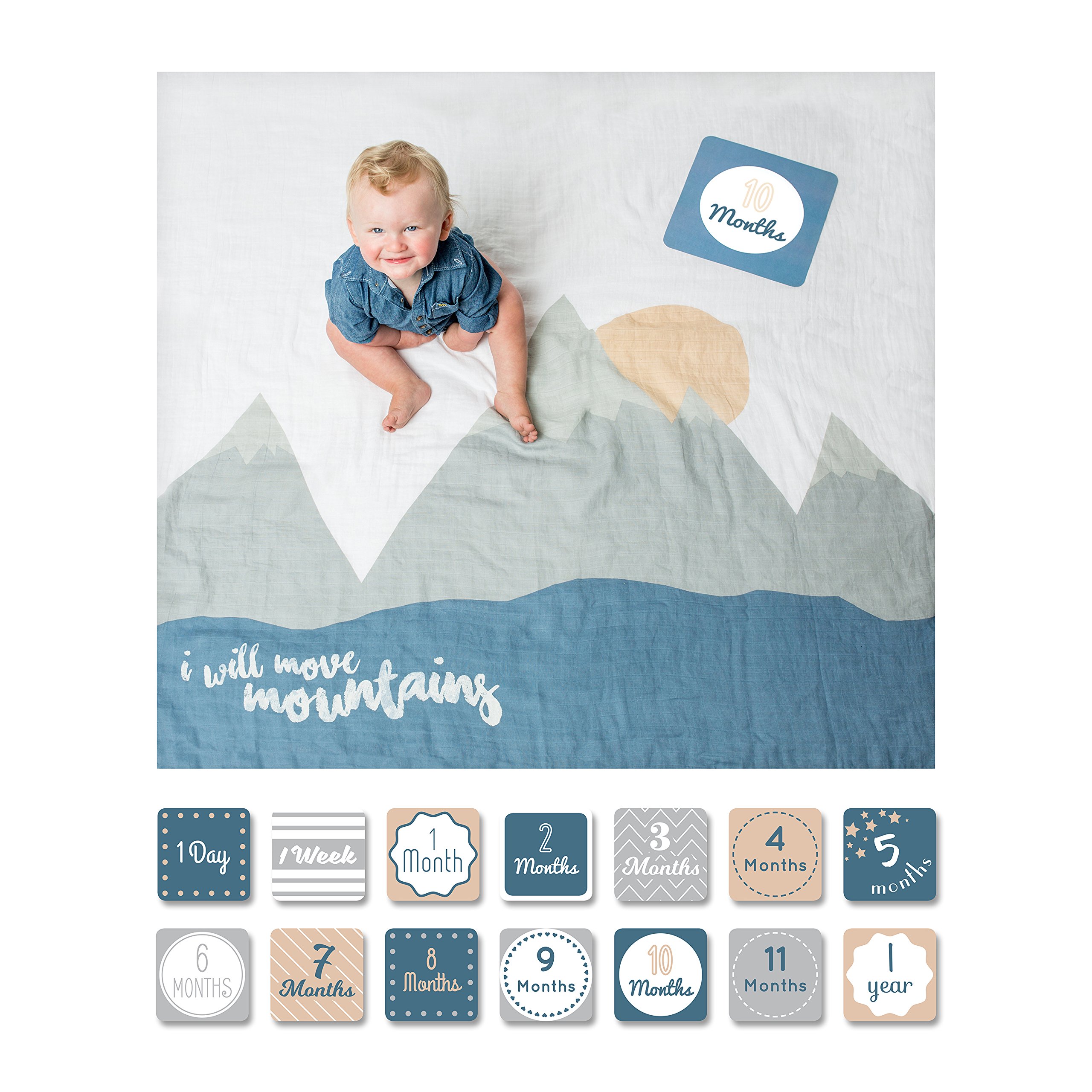 lulujoBaby’s First Year Milestone Blanket and Card Set | 40in x 40in (I Will Move Mountains)