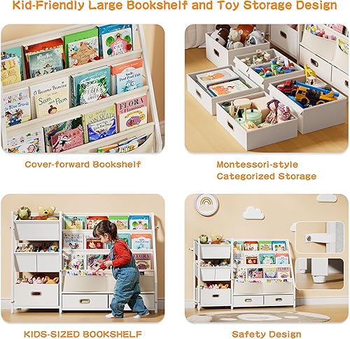 Miniatura 6 de Estantería para niños y almacenamiento de juguetes, estante para libros para habitaciones de niños, estantería para bebés para guardería,