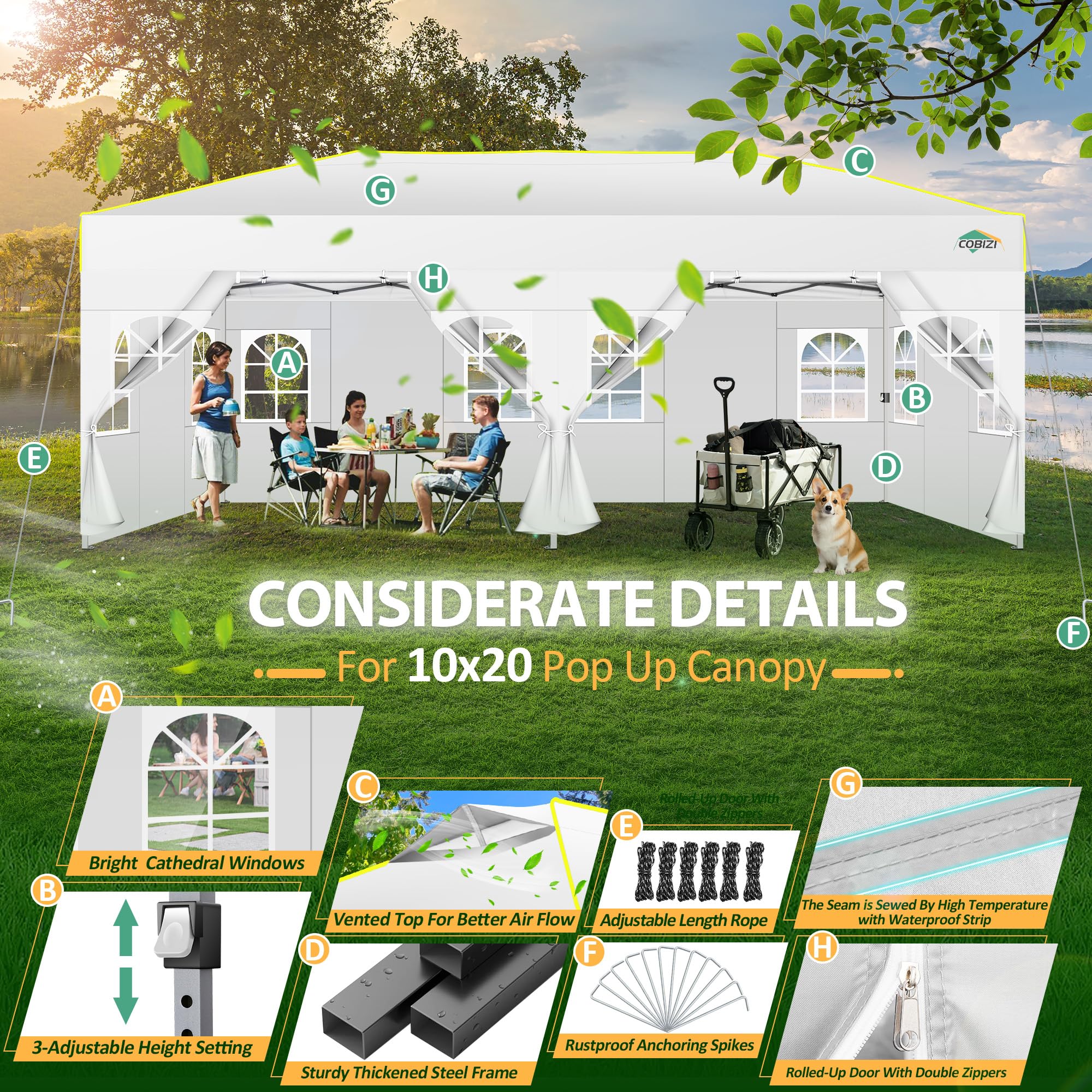 COBIZI Gazebo 3x6m Pieghevole Impermeabile, Esterno Resistente Una Sola Spinta Protezione Uv 50+,Giardino Consacco di sabbia,Campeggio Con Borsa Per Il Trasporto,Bianco