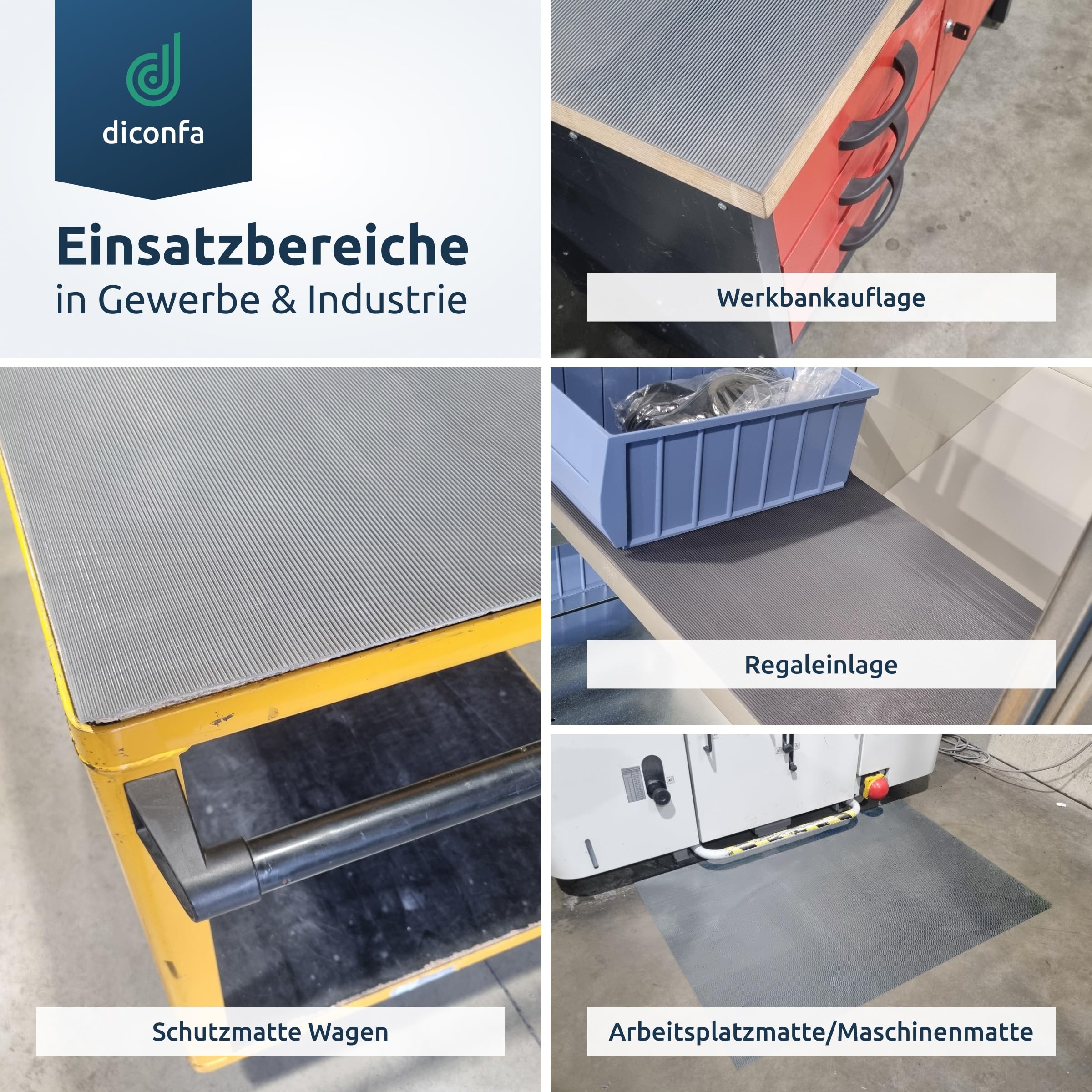 diconfa Gummimatte GRAU Feinriefenmatte GERUCHSARM 3mm stark - BREITE 0,1m bis 1,4m - LÄNGE 0,05m bis 10m - Auswahl 140cm x 200cm (1,4m x 2m) - Rillenmatte Antirutsch Meterware rutschfest
