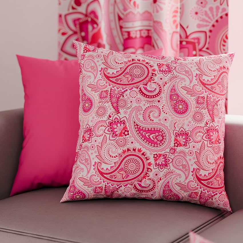 PETTI Artigiani Italiani - Coppia di Federe Cuscino 80x80 cm in Microfibra, Cuscini Arredo Camera da Letto, Divano, Salotto, Set 2 Fodere Copricuscino, Federa Paisley Rosa, 100% Made in Italy