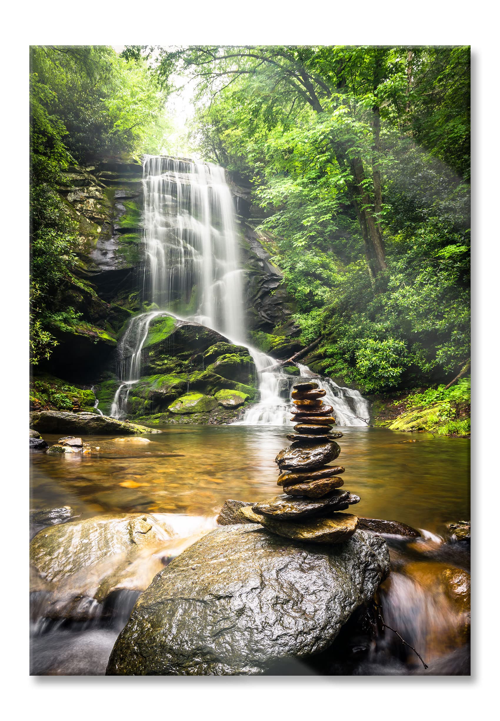 Pixxprint Glasbild, Wandbild aus Echtglas, Zen Steine vor Wasserfall, 40x60 cm, inkl. Aufhängung und Abstandshalter