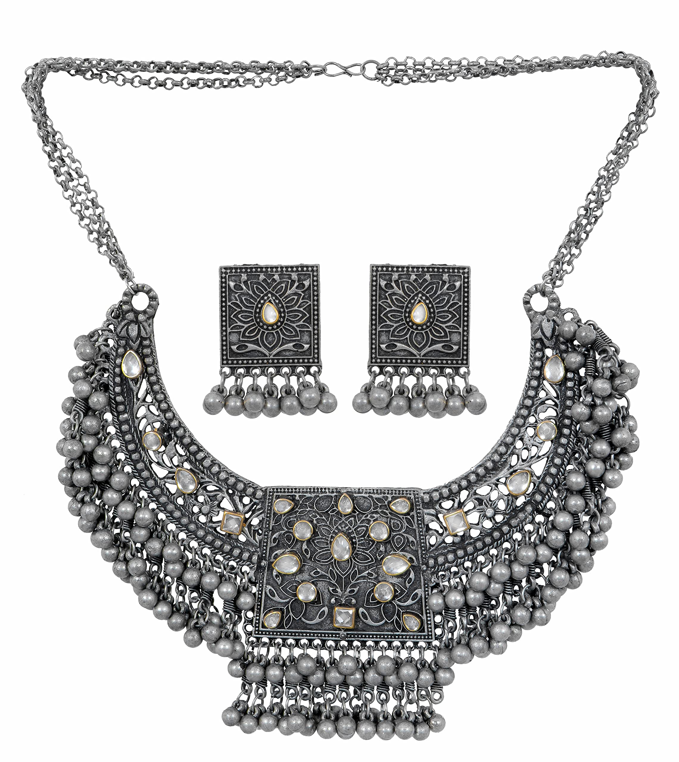 Antique Black Polish Oxidised Afghani Kundan Stone Ethnic Ghungroo Fashion Choker Necklace Earrings Jewelry Women Girls (B0CX8LFBJ6) Amazon Price History, Amazon Price Tracker