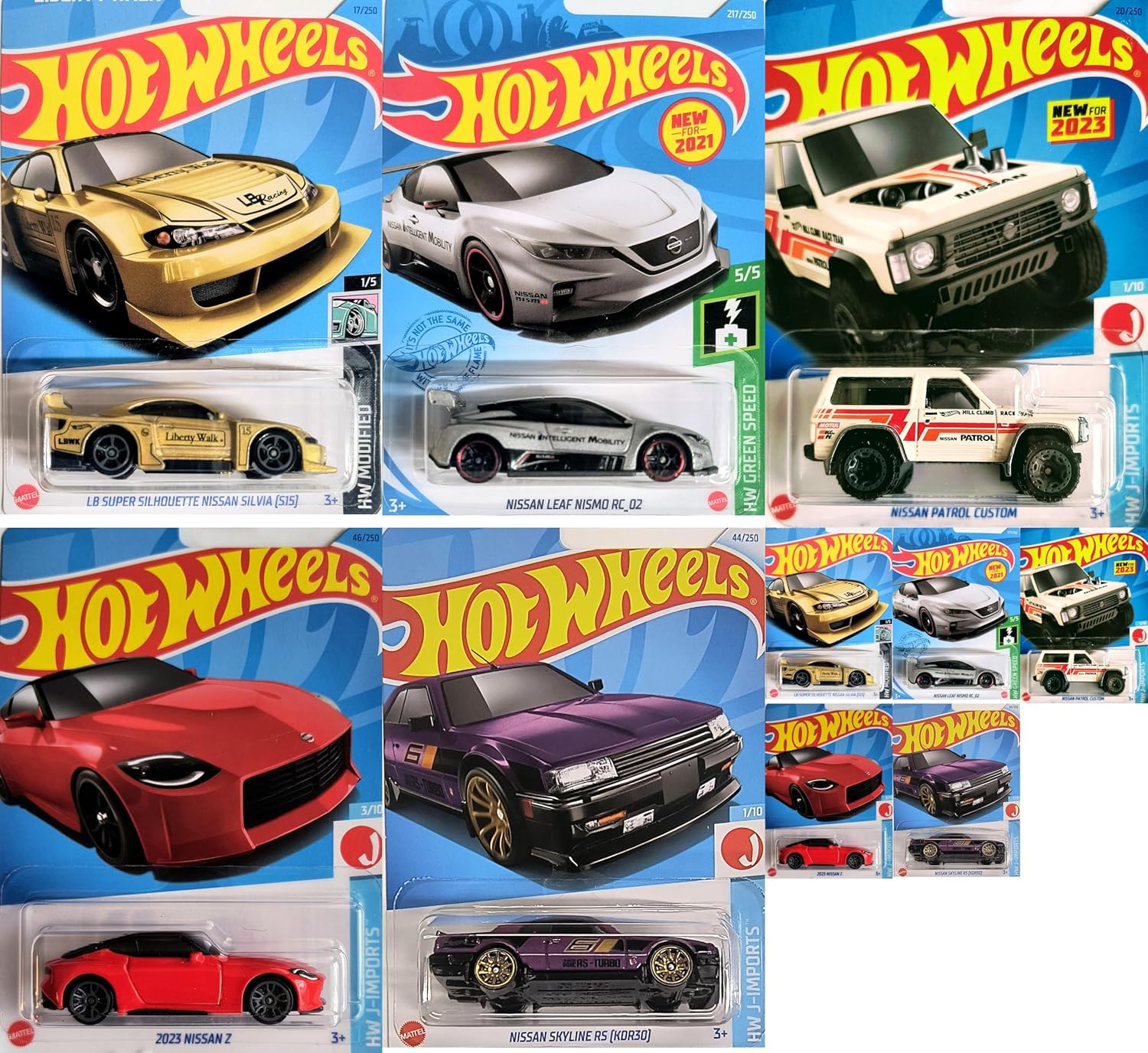 Hot Wheels Matchbox Nissan 1:64 Scale Bundle Set for Collectors, Enthusiasts, Multicolor