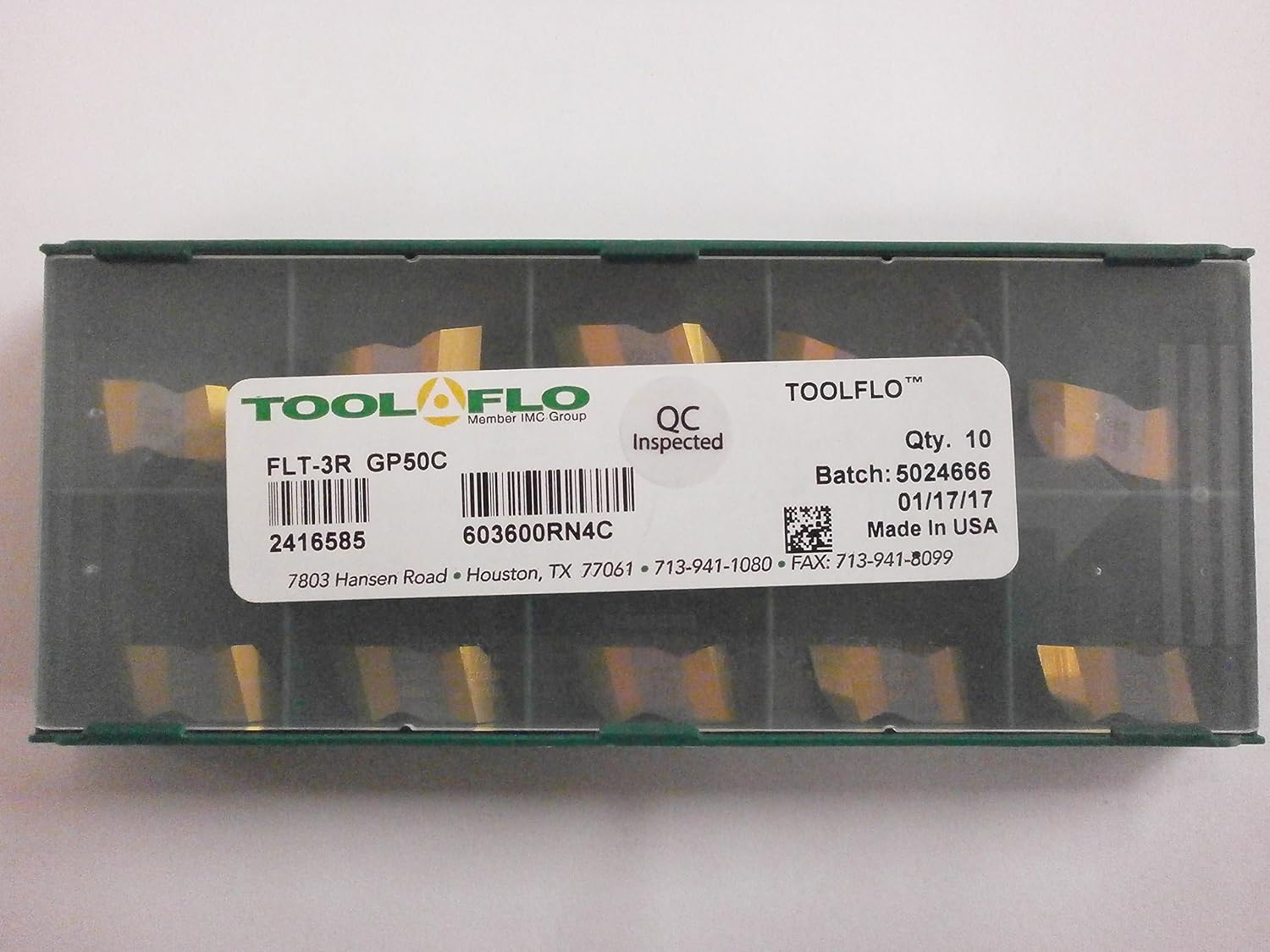 10pc) ToolFlo FLT 3R GP50C Carbide 60° VThreading Insert Top Notch