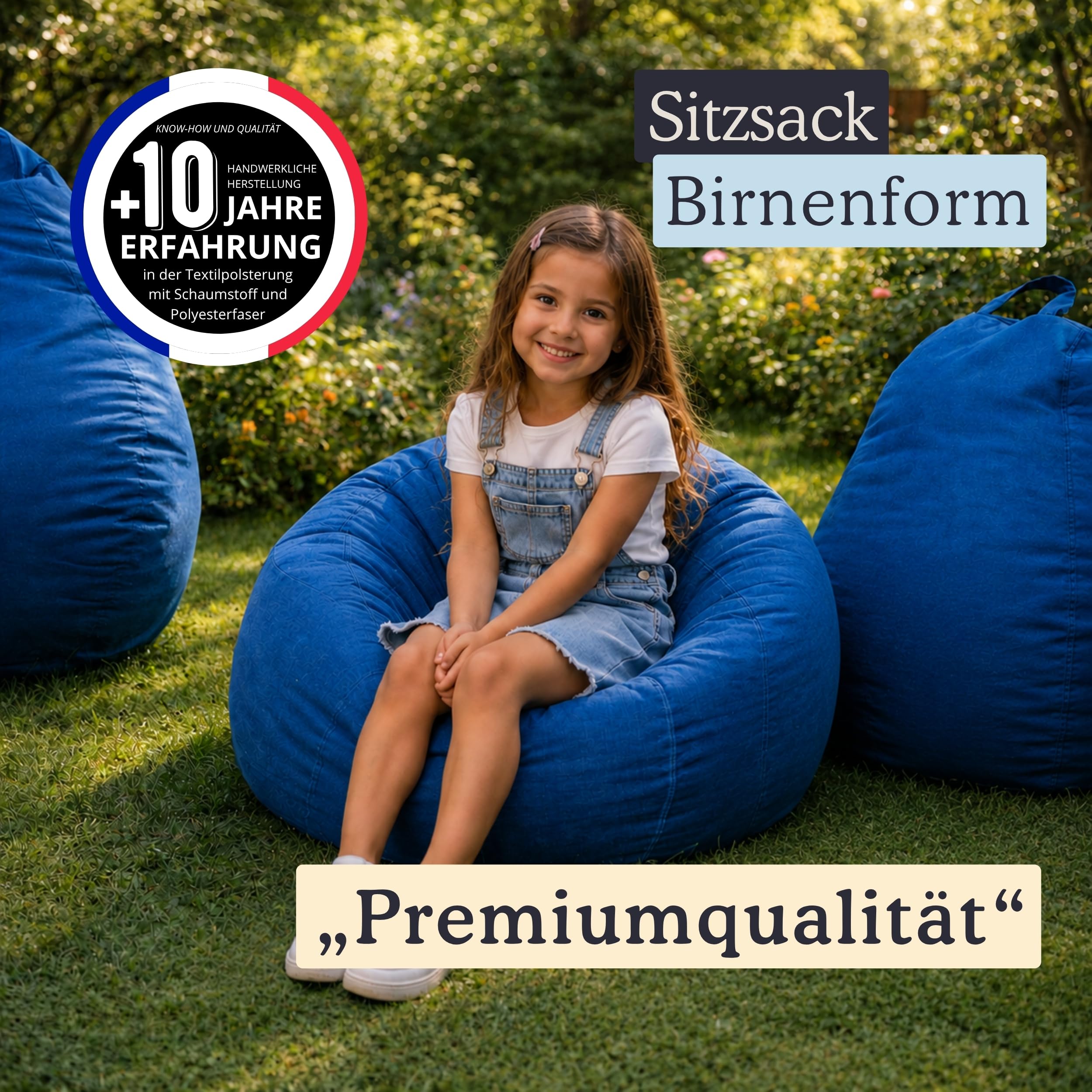 bananair - Sitzsack Kinder - Weich & Bequem, Maschinenwaschbarer Bezug, Leicht Transportierbar - Gaming Sitzsack mit Füllung, Bean Bag Chair XXL (80x70 cm, Blau)