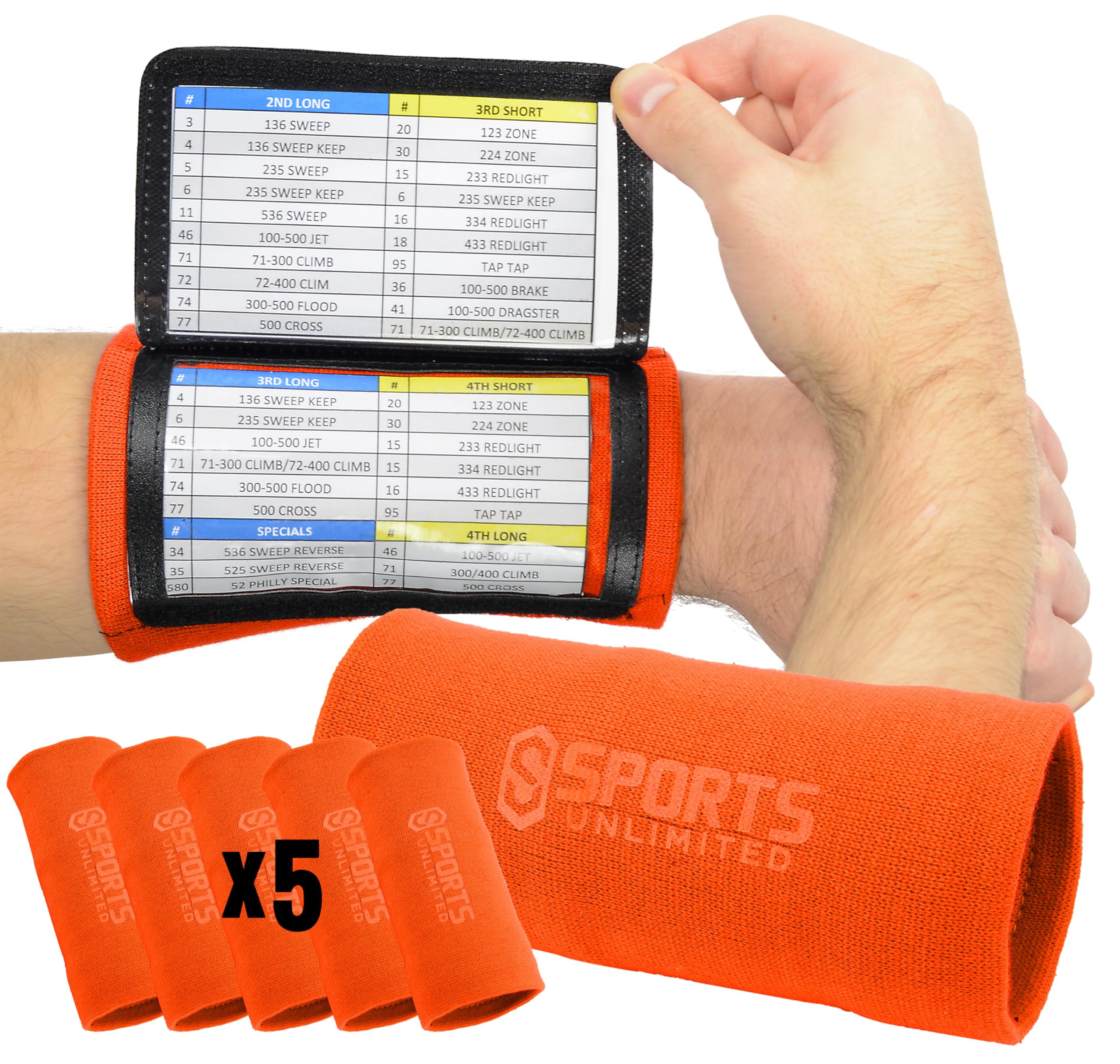 Sports Unlimited Adult Triple Wrist Coach, Football Wristbands for Plays, Baseball Wristbands, QB Arm Bands