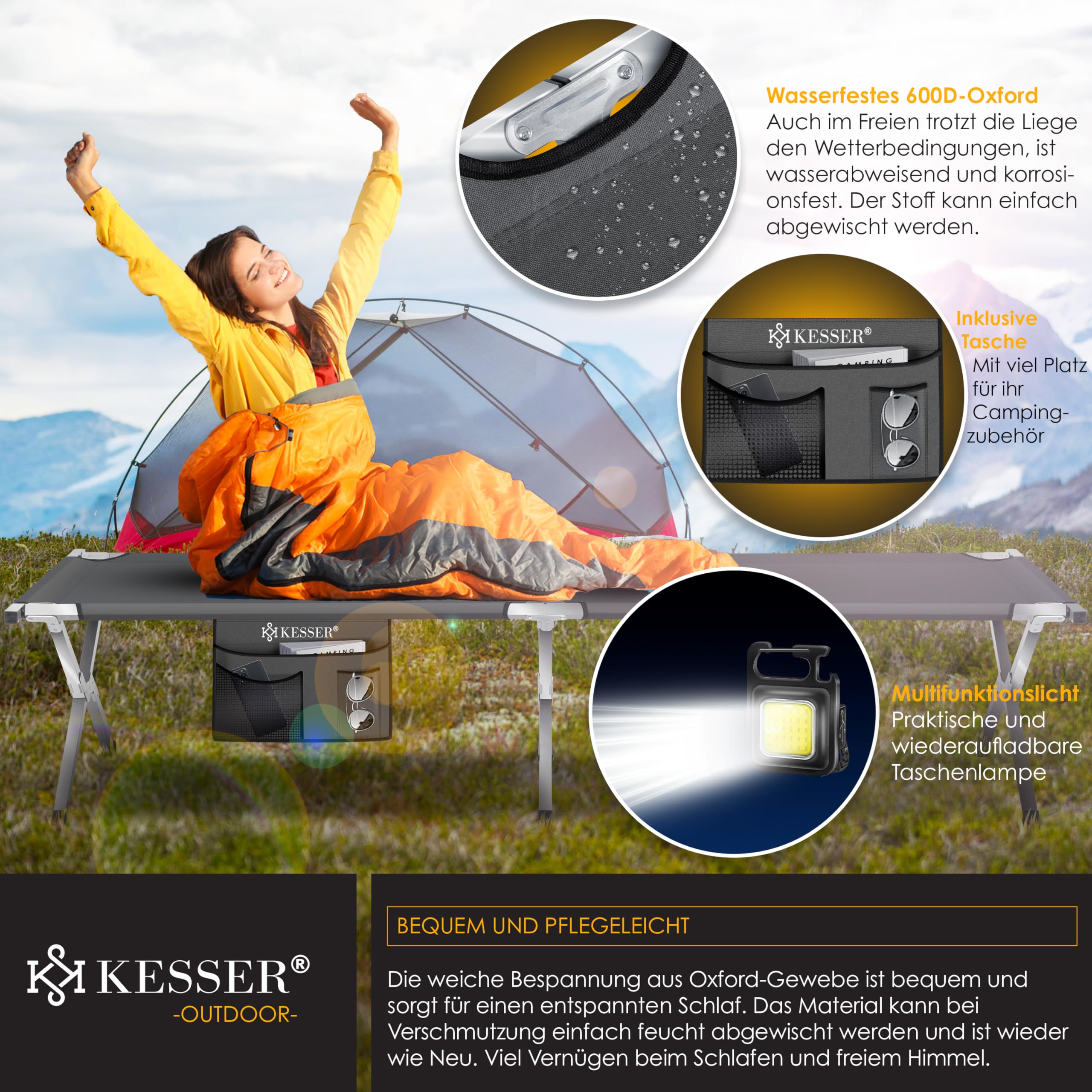 Lettino Da Campeggio KESSER Pieghevole - Portata 150kg, Tessuto Oxford 600D, Con Borsa - Foto 2