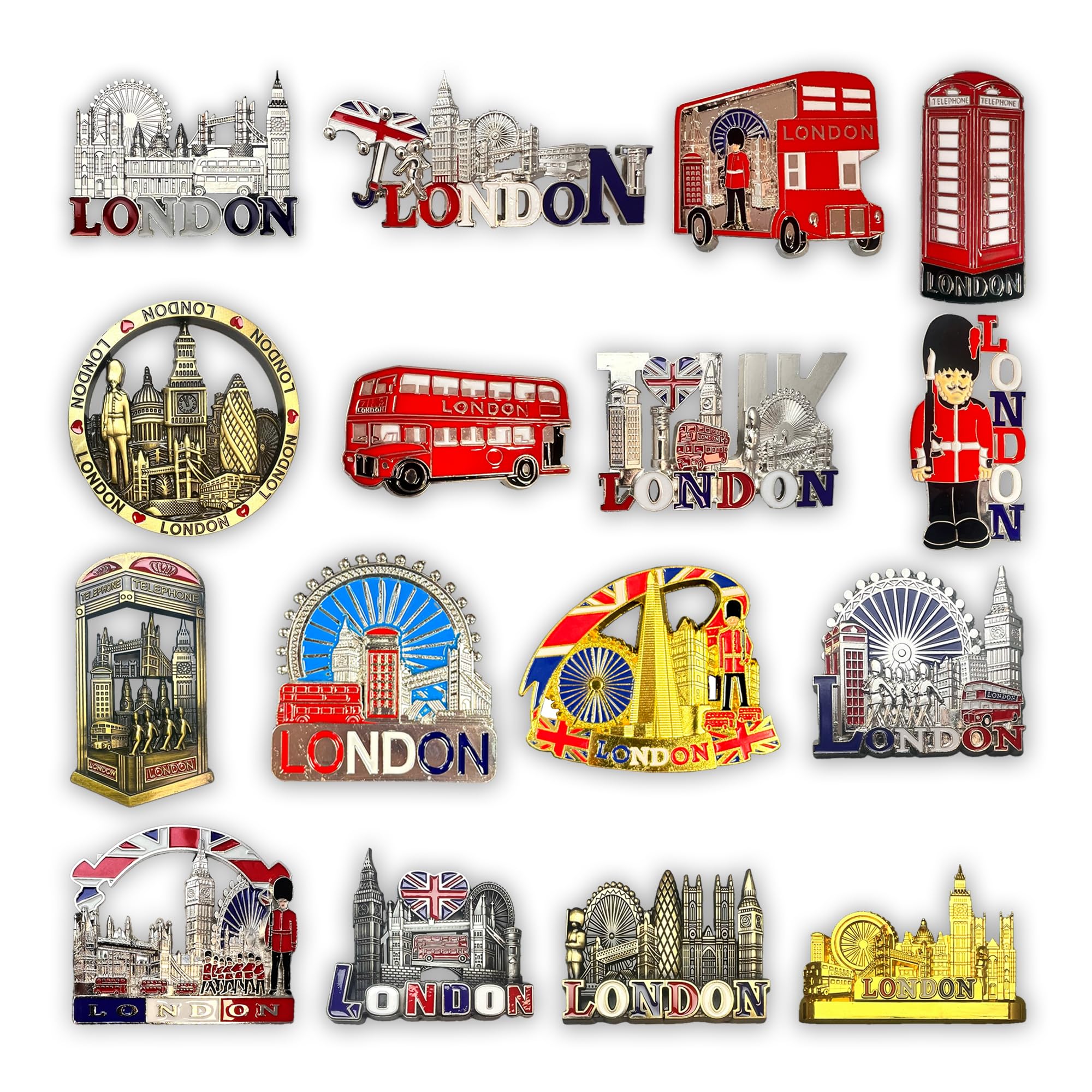 Set of 12 London Fridge Magnets - Collectible Metal Magnets Featuring Iconic London Landmarks, Decorative British Souvenir Gift for Office, Home, and Kitchen Keepsakes