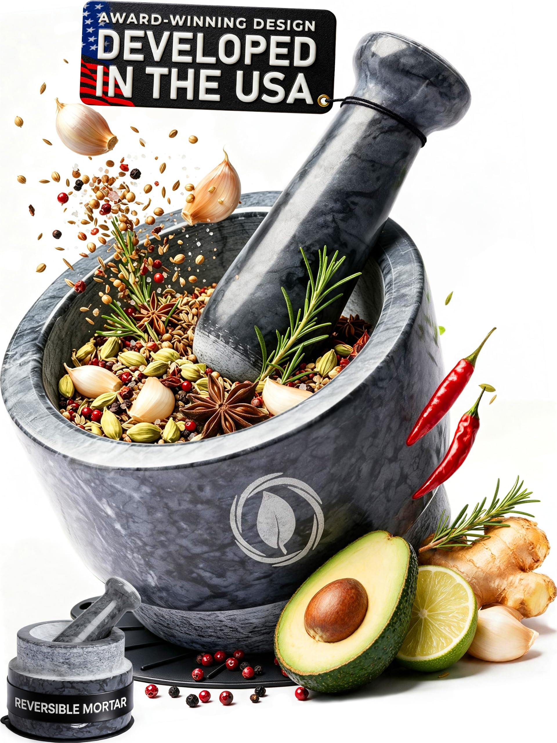 Laevo Mortar and Pestle Set - 5.5 Inch (2.1-Cup) Black Marble Molcajete Set