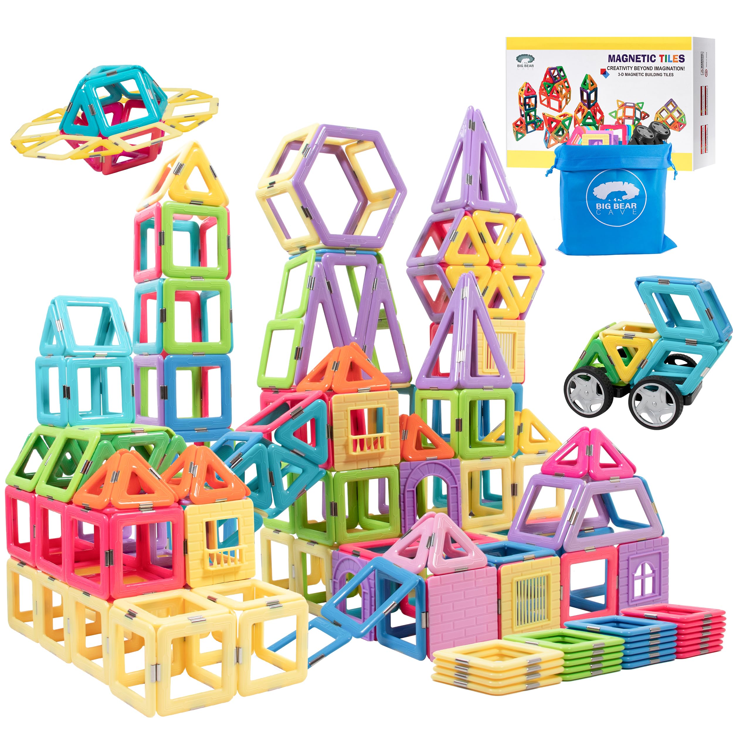Snapklik.com : BigBear Cave 146 Pcs Magnetic Blocks Building Tiles For Kids