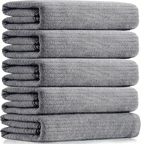 OLESTER 5PACK Oversized Bath Towels Set, Extra Large Towel Microfiber Soft XL Bath Sheet Super Absorbent Bathroom Towels Set Quick Dry Plus Size Shower Towels for Family Hotel (Grey-5PACK, 70 * 35)