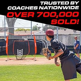 GoSports 7 ft x 7 ft Baseball & Softball Practice Hitting & Pitching Net with Bow Type Frame, Carry Bag and Strike Zone, Great for All Skill Levels