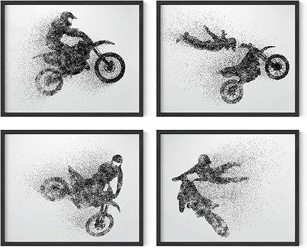 Motocross Wall Art Prints,Set of 4 8x10 Unframed Motocross Posters,Motocross Room Decor For Men Kids Teenagers,Motocross Poster Set For Bedroom Man Cave,Motocross Posters for Wall, Brap