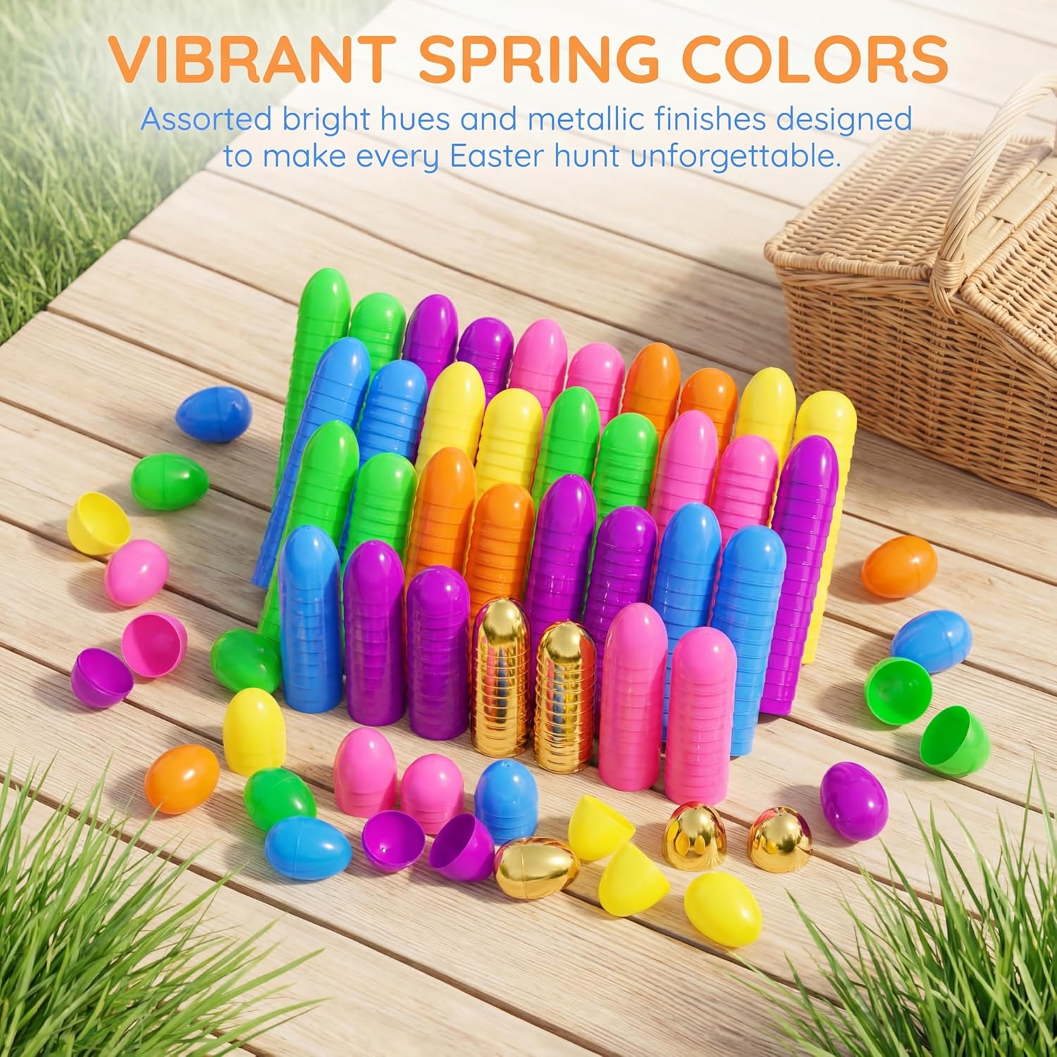 150 Pack 3 Inch Large Easter Eggs Bulk Includes 6 Surprise Golden Eggs, Bright Colors Empty Fillable Plastic Eggs for Easter Hunt, Easter Basket Stuffers Fillers Party Favors