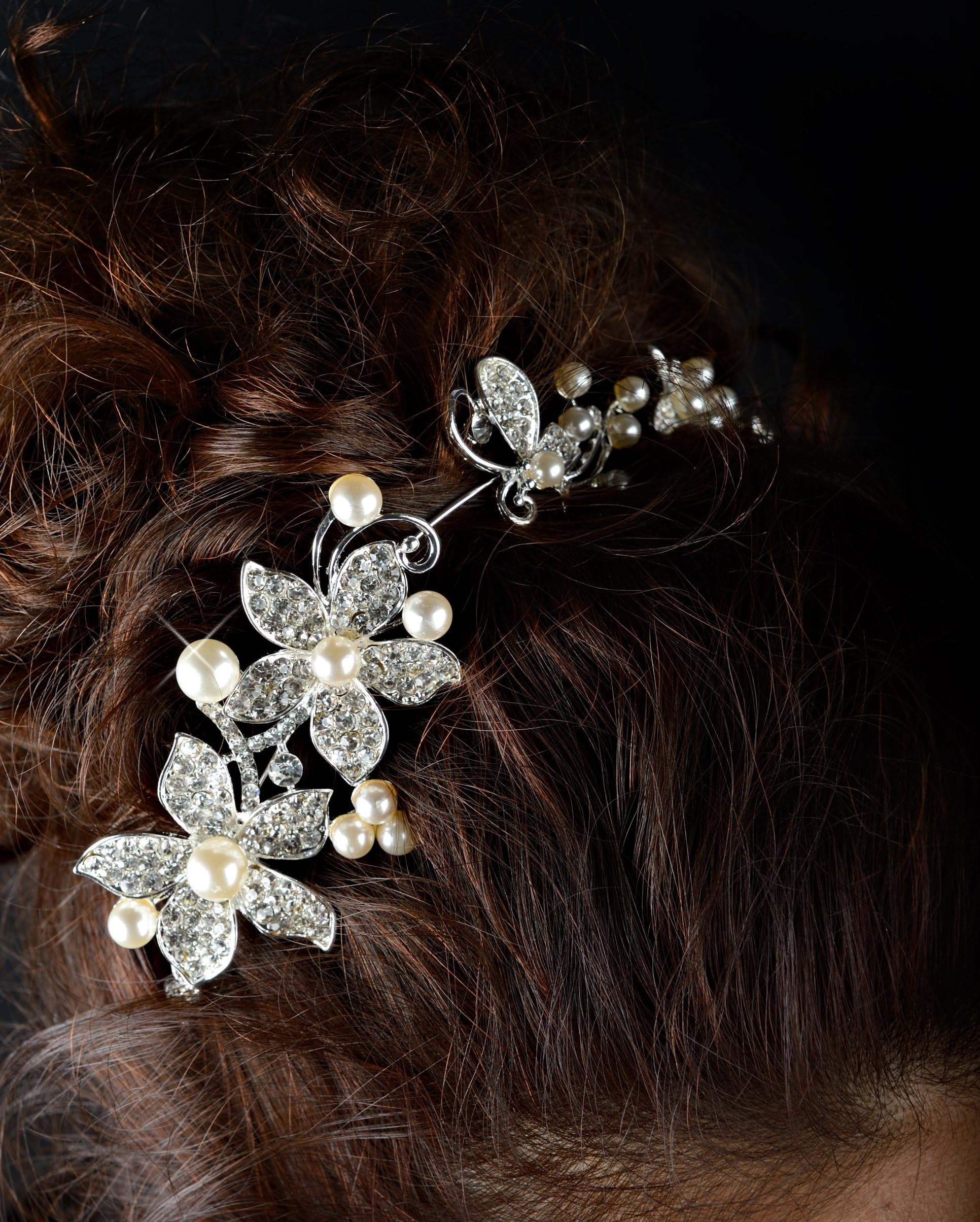 Unik Occasions Crystal and Pearl Flower and Butterfly Hair Band
