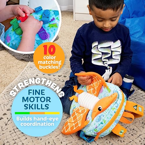 Miniatura 3 de Buckle Toys Breezy Pterodáctil - Mochila para niños pequeños con hebillas y actividades de aprendizaje para niños pequeños y juguetes sensoriales