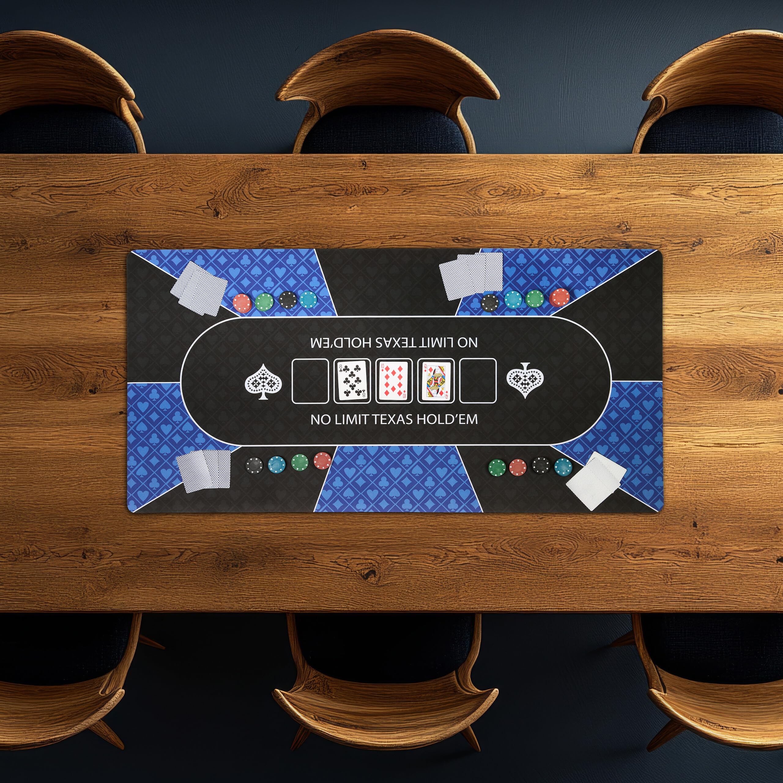 Relaxdays Texas Hold'em, mata do pokera, 120 x 60 cm, antypoślizgowa, wodoodporna, dywan do pokera z rękawami, 10 graczy, niebieski/czarny