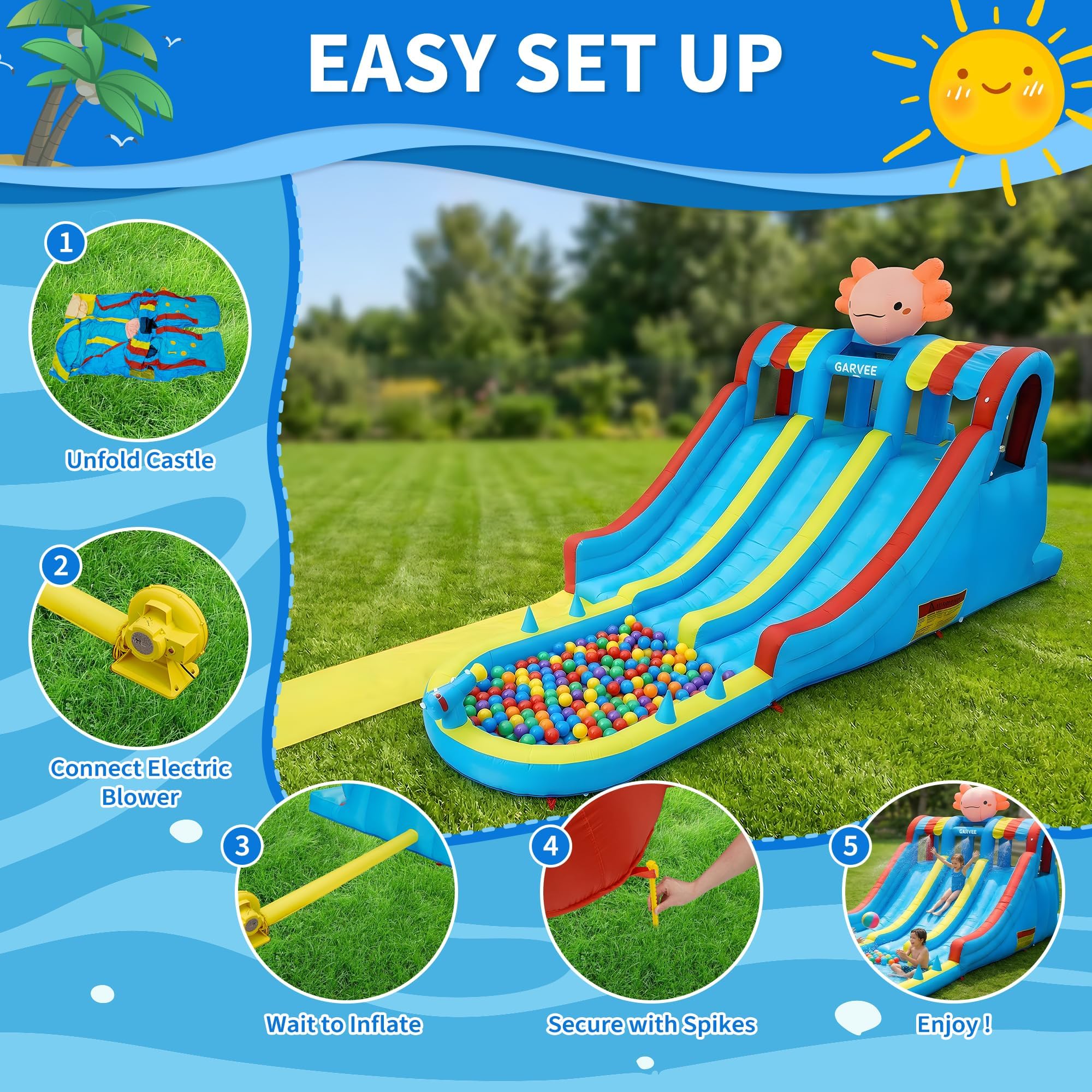 Château Gonflable Extérieur pour Enfant XXL 597x 249x 272cm Triple Toboggan